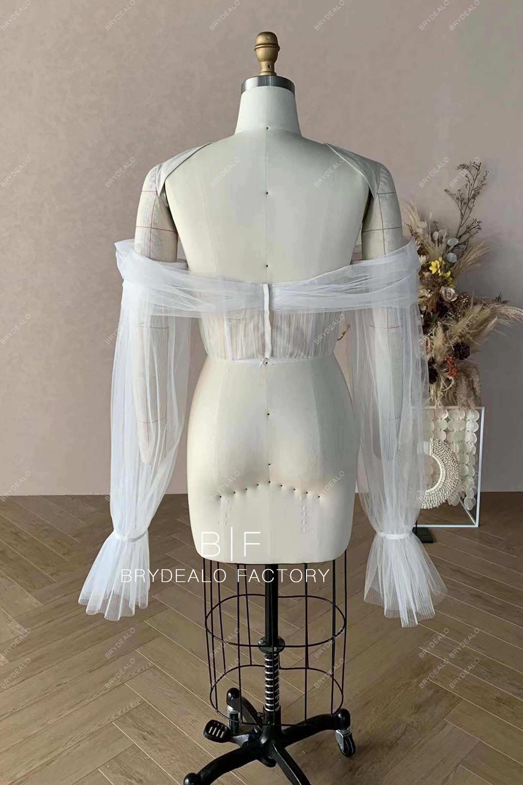 off shoulder pleated tulle corset bodice