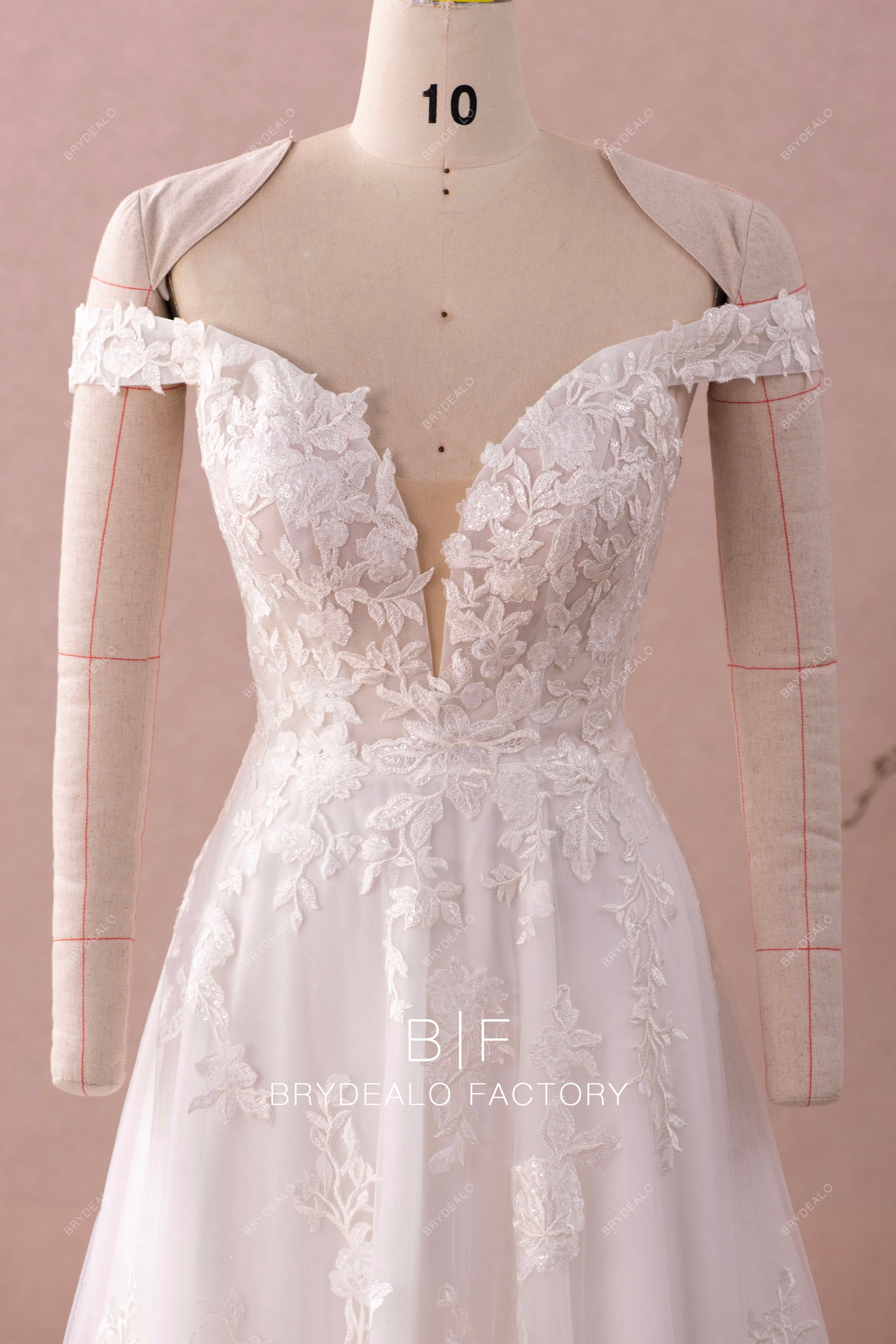 off shoulder plunging lace wedding dress
