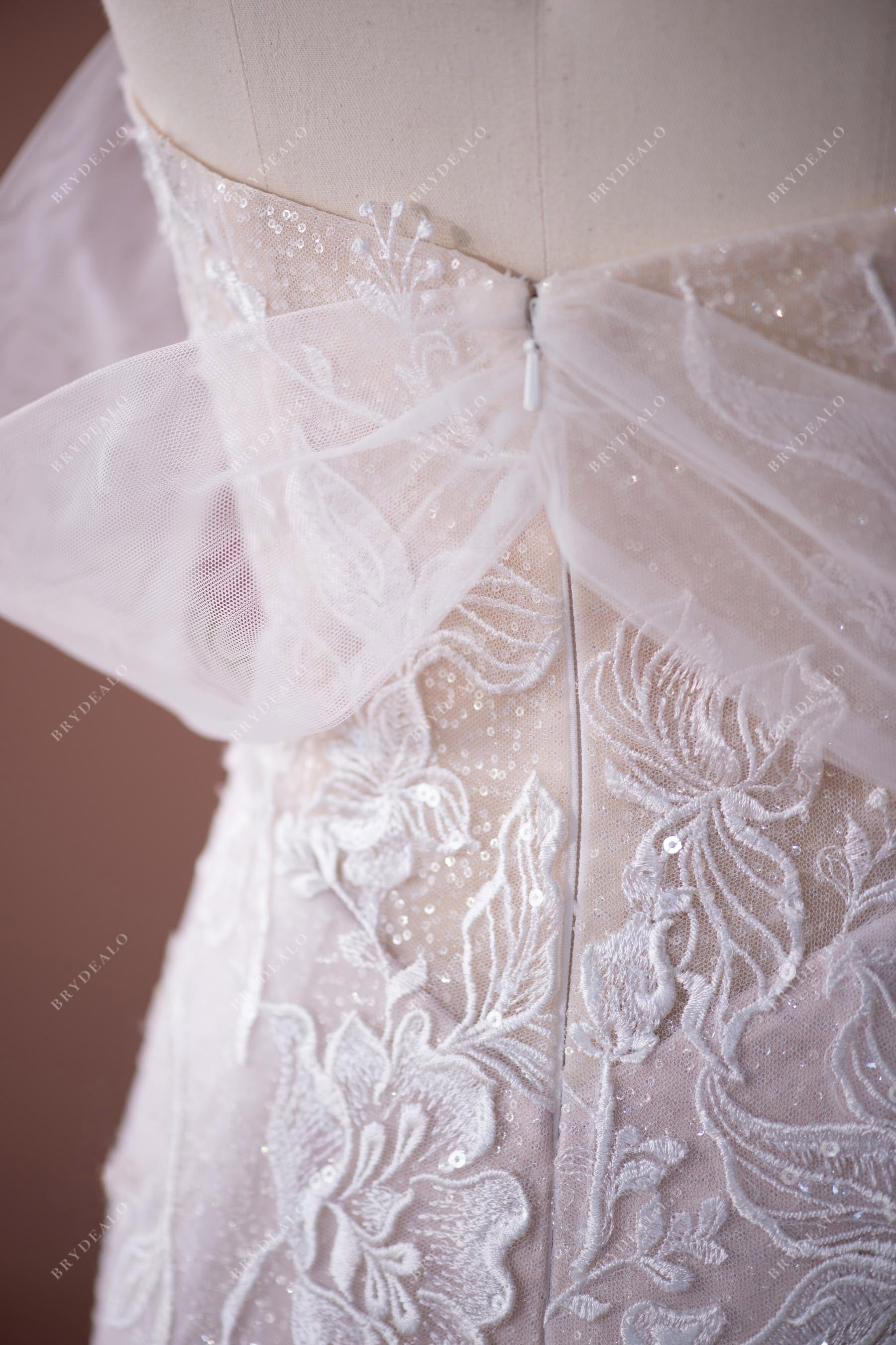 Shimmery Lace Tulle Mermaid Wedding Gown