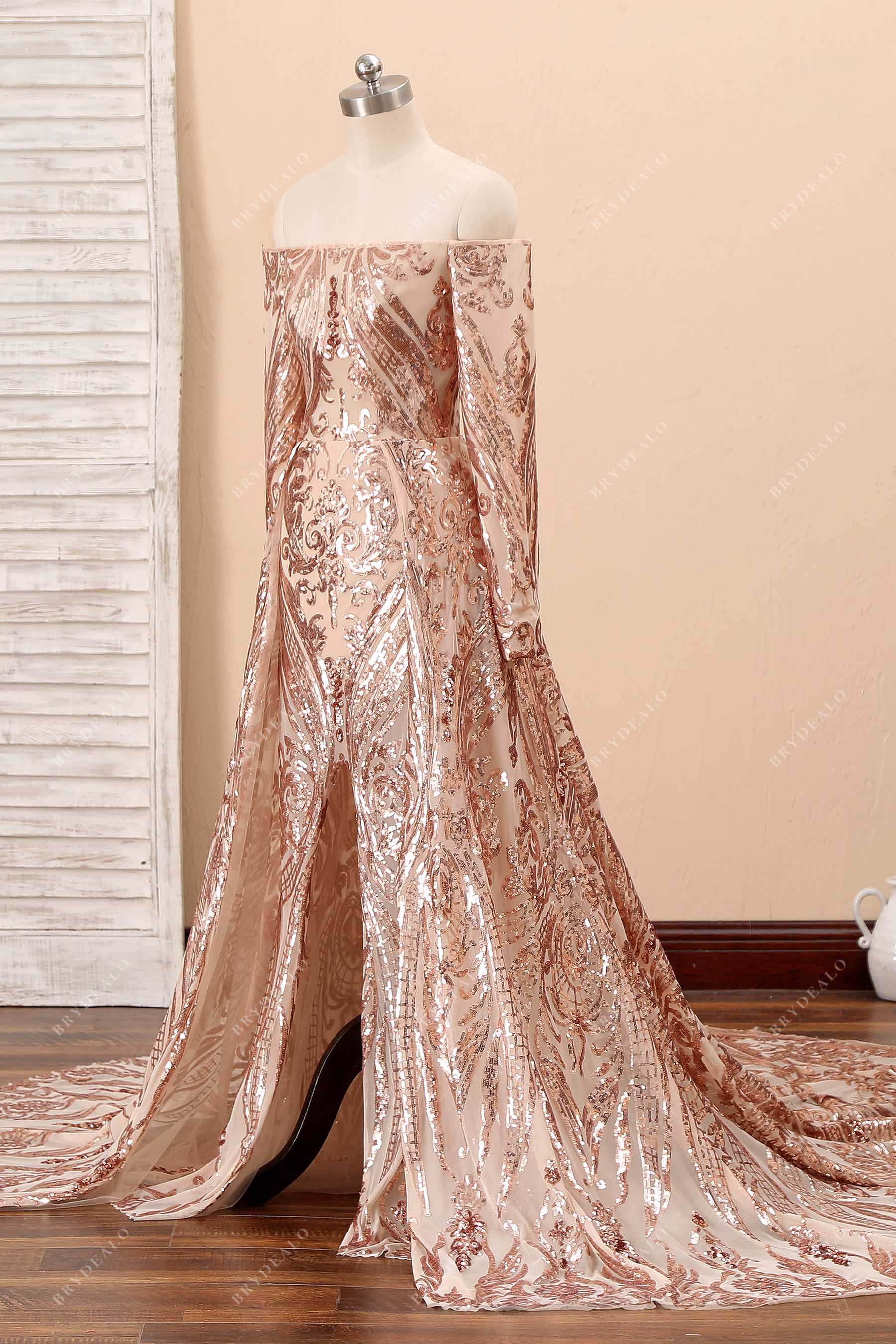 off-shoulder slit overskirt prom dress