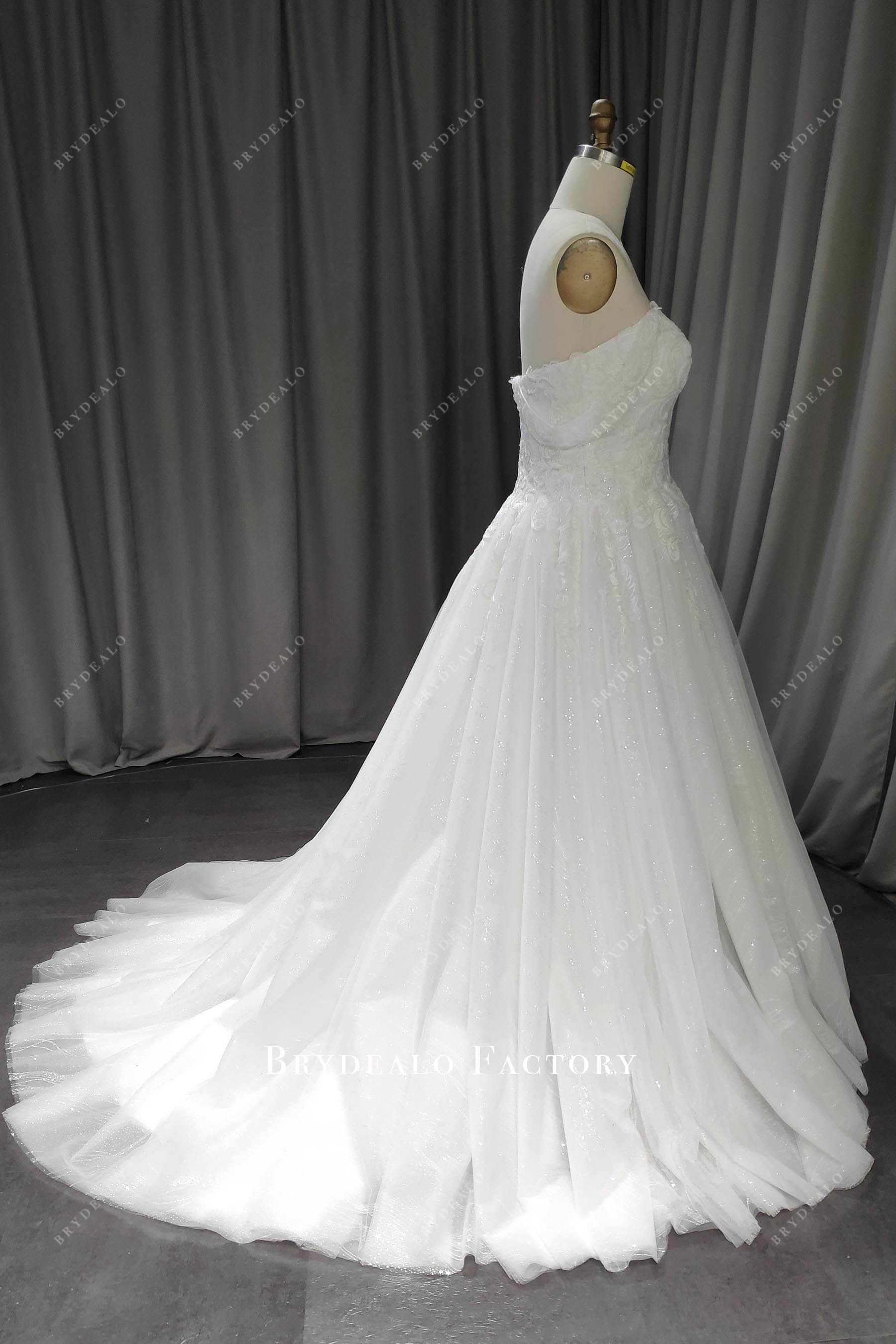 off-shoulder straps puffy Aline wedding gown