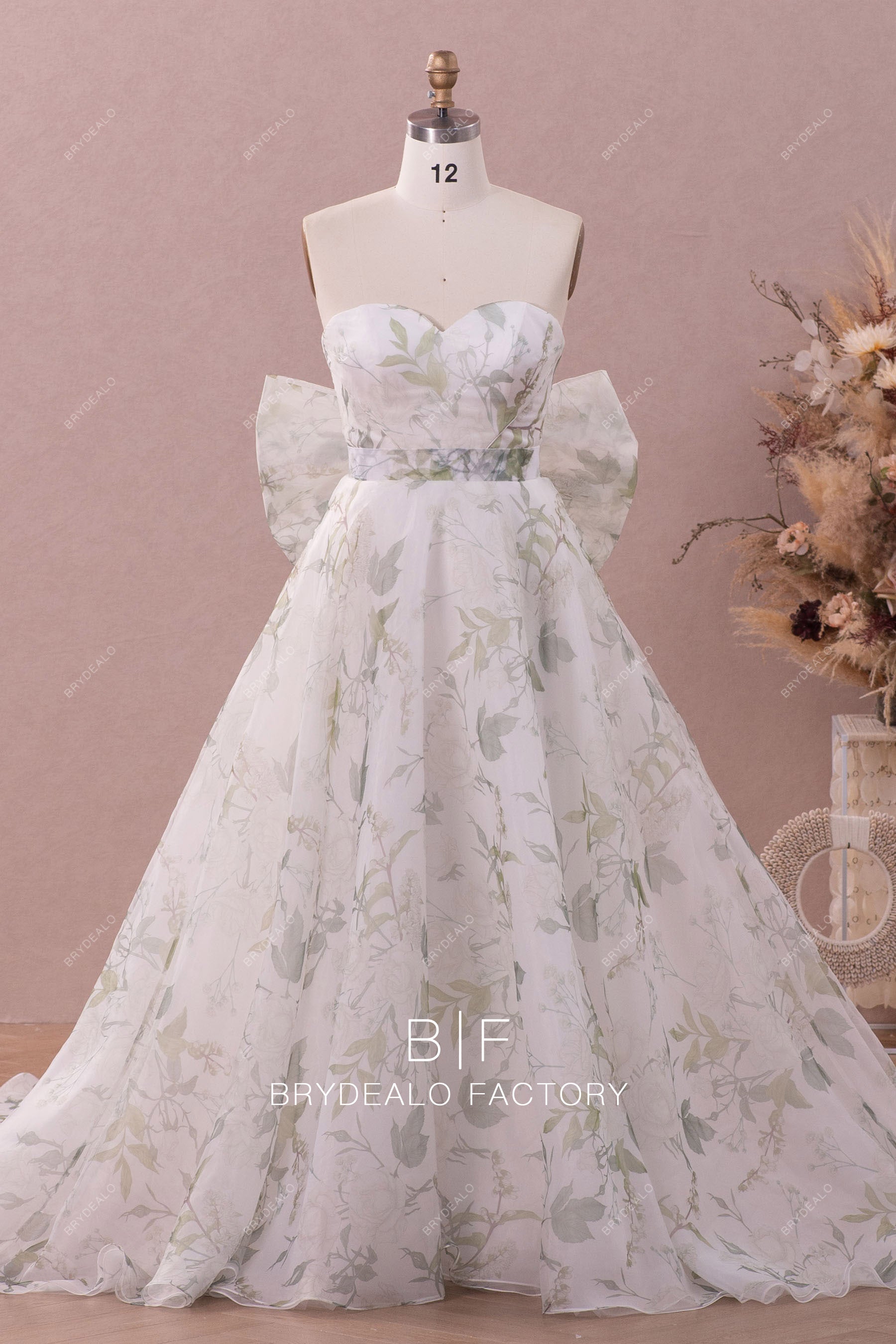 Floral Organza Large Bowknot A-Line Wedding Dress