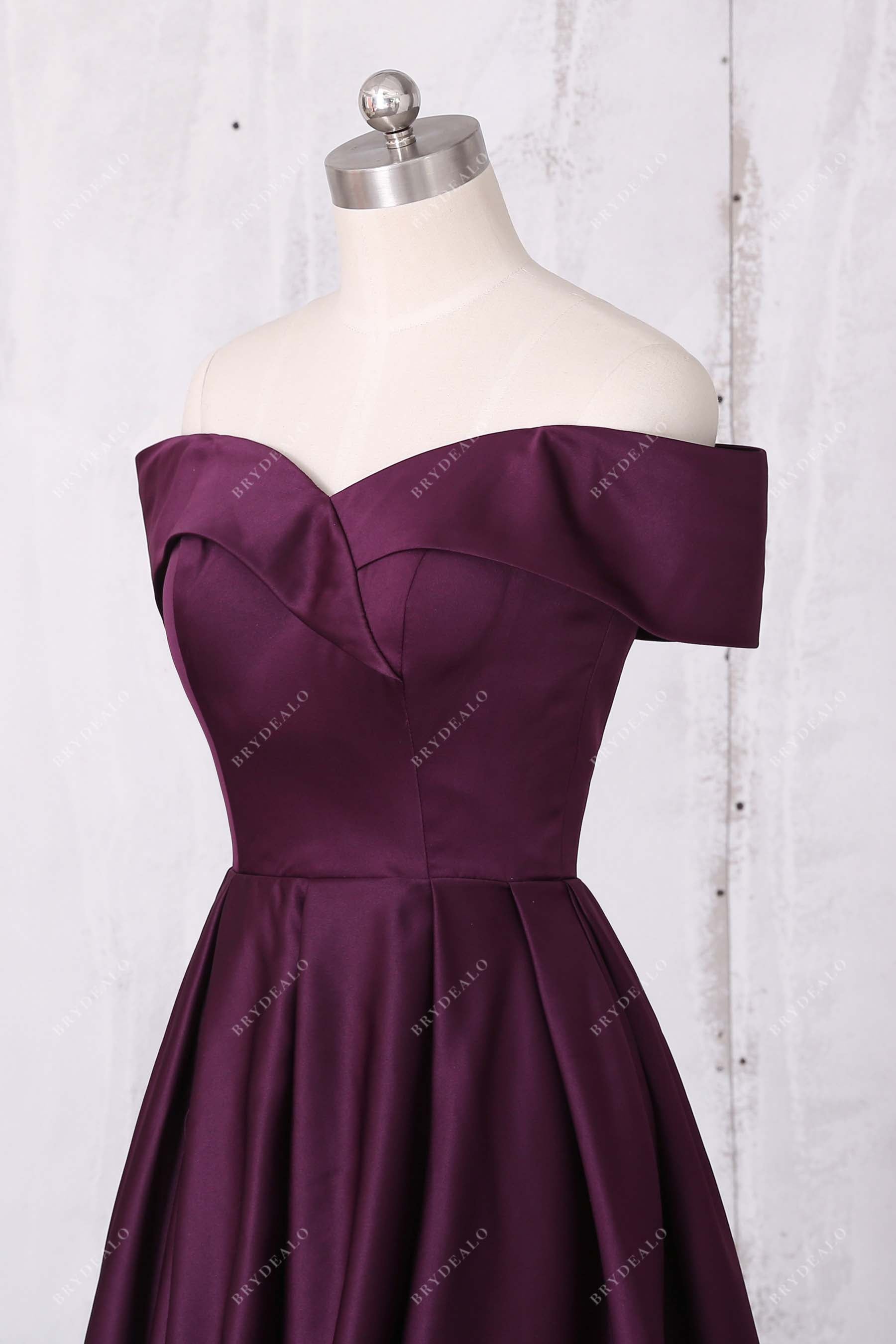 off-shoulder sweetheart satin prom dress