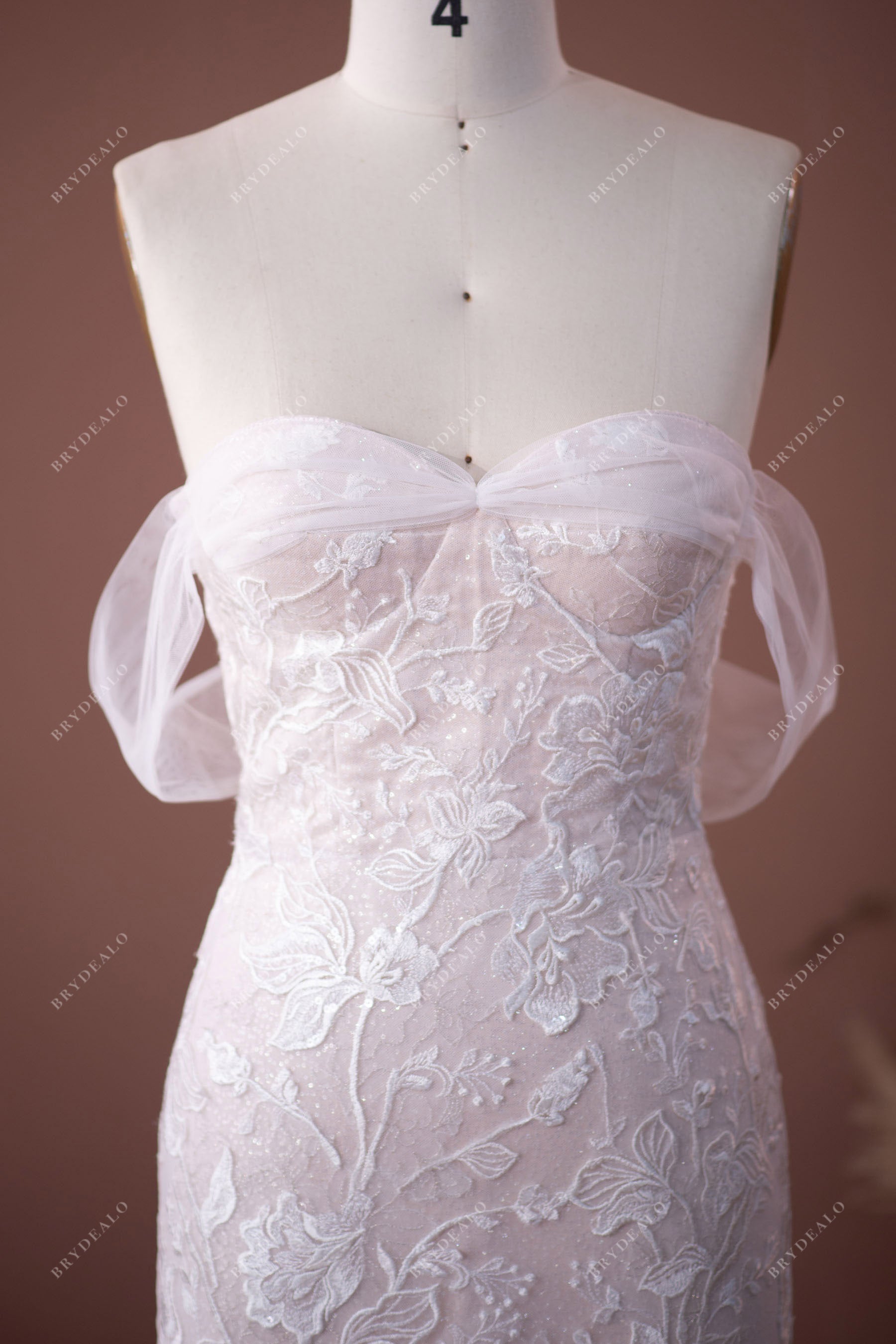 Shimmery Sweetheart Lace Tulle Mermaid Wedding Gown