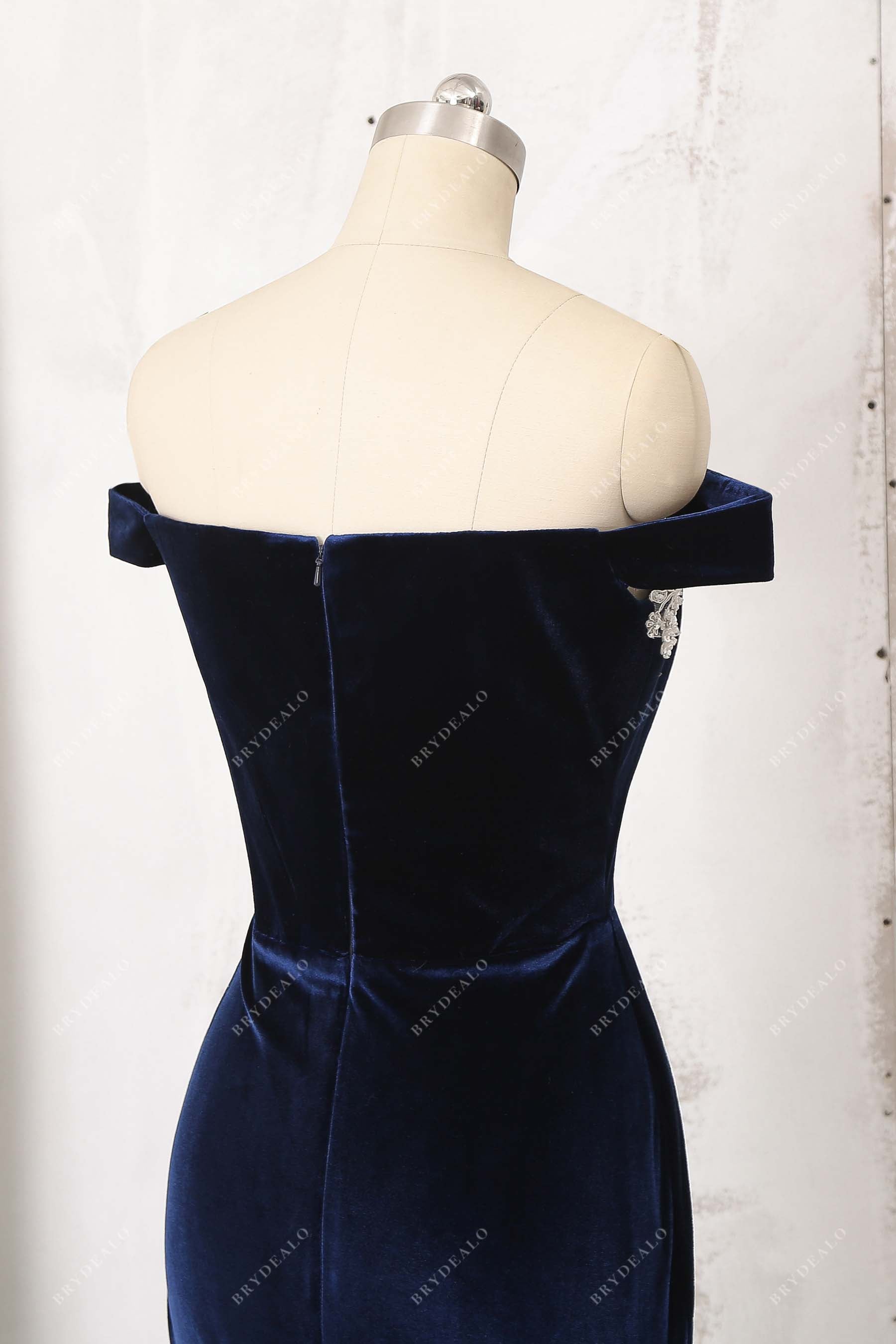 off-shoulder velvet dress