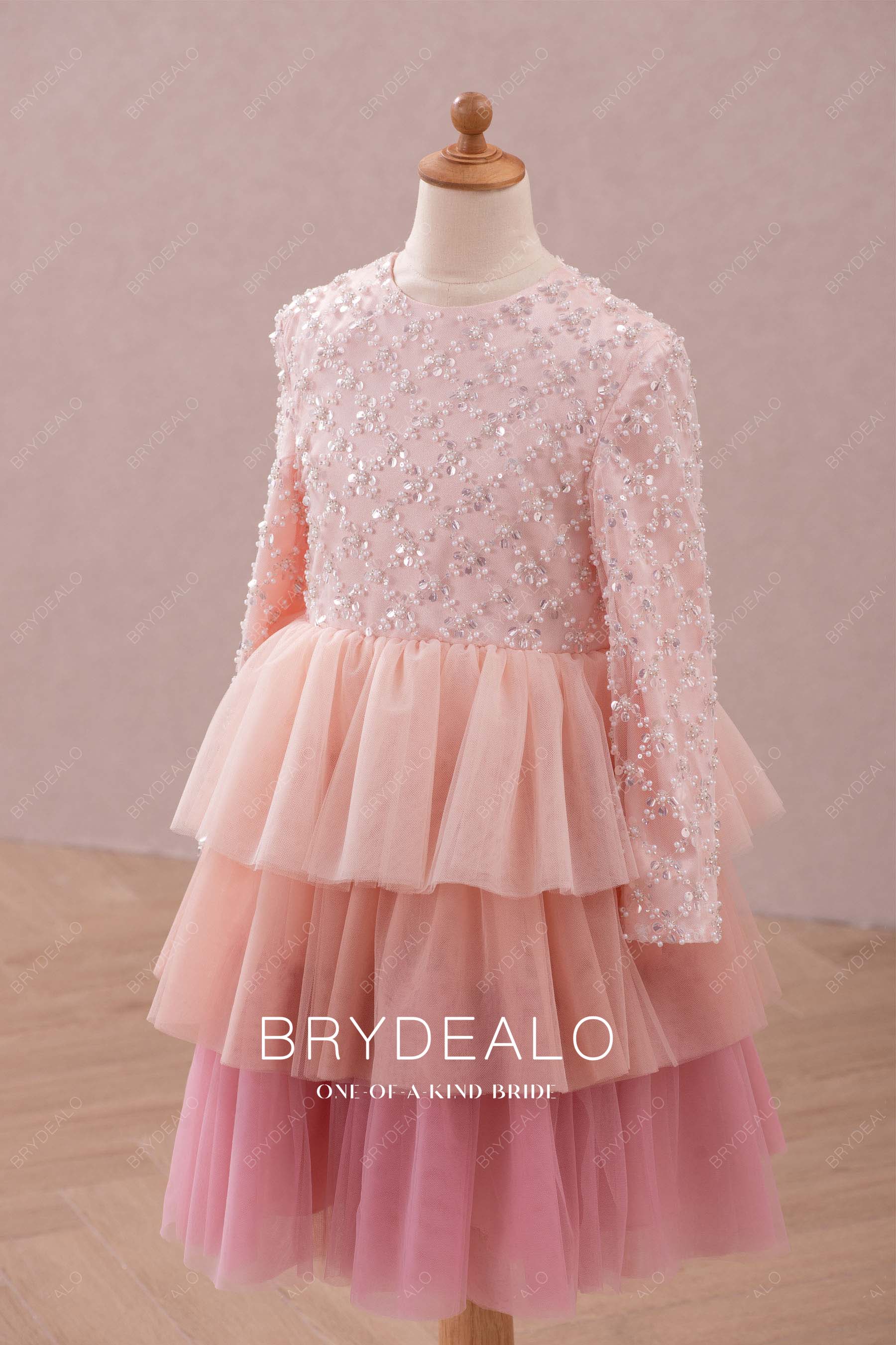 ombre pink tiered skirt flower girl dress