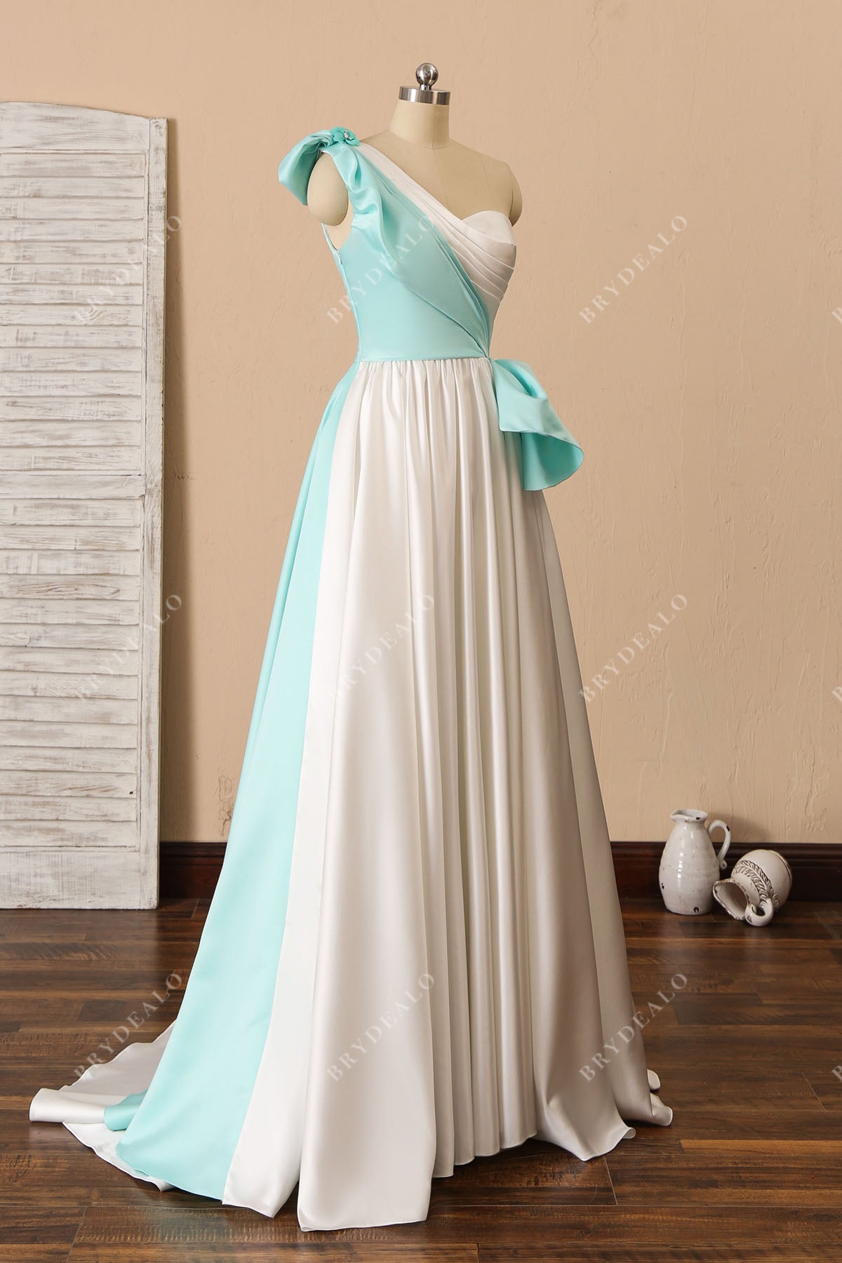 one shoulder ruched A-line A-line wedding gown