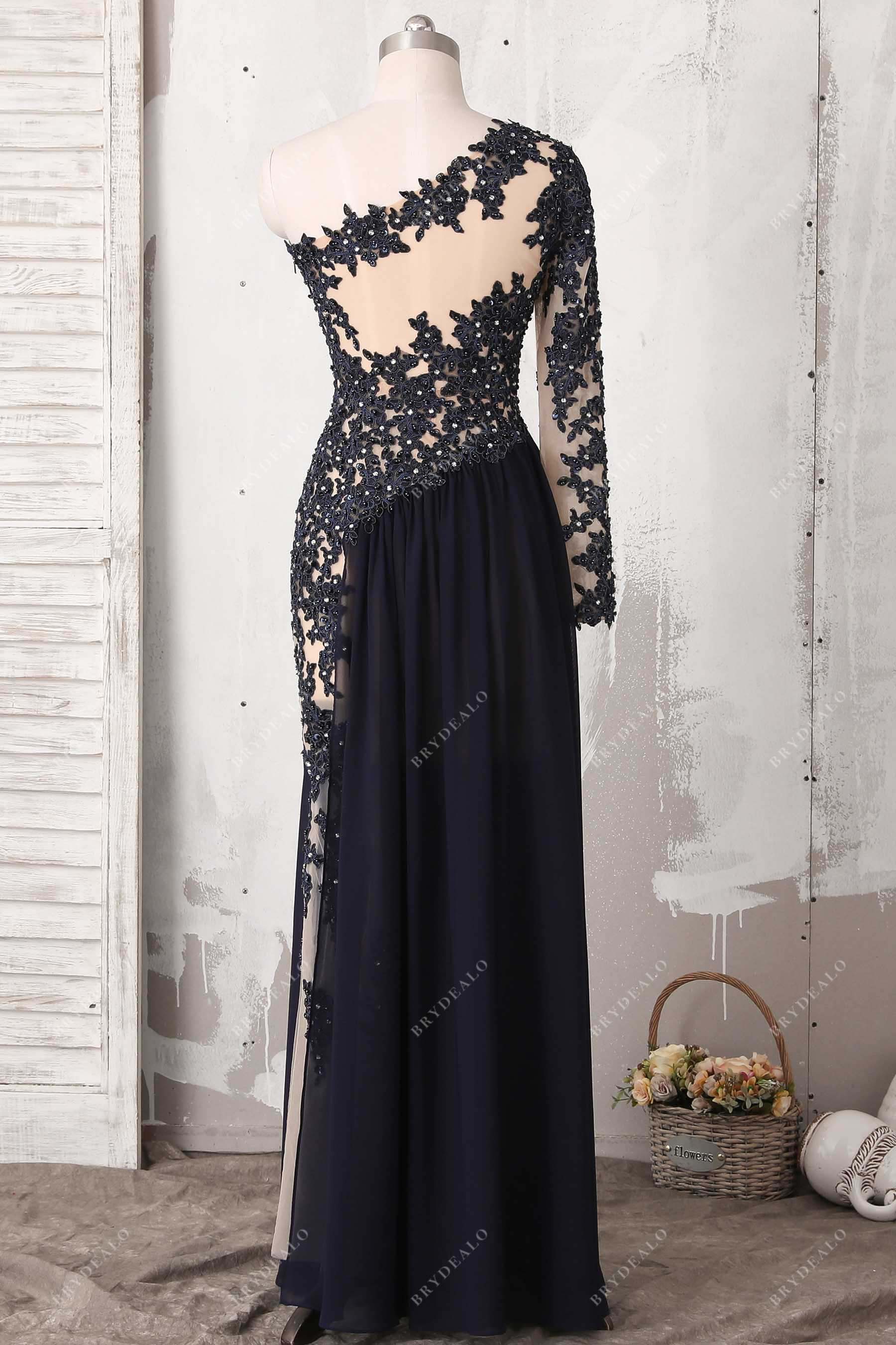 one sleeve lace chiffon prom dress