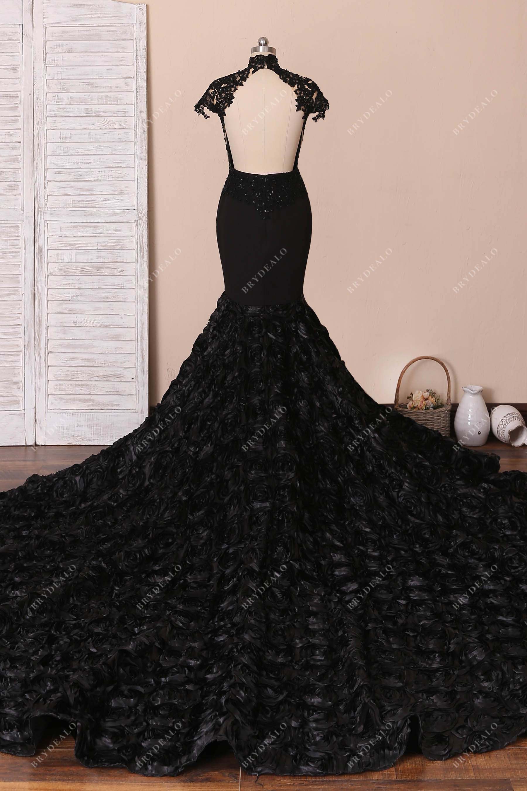open back 3D roses mermaid prom gown