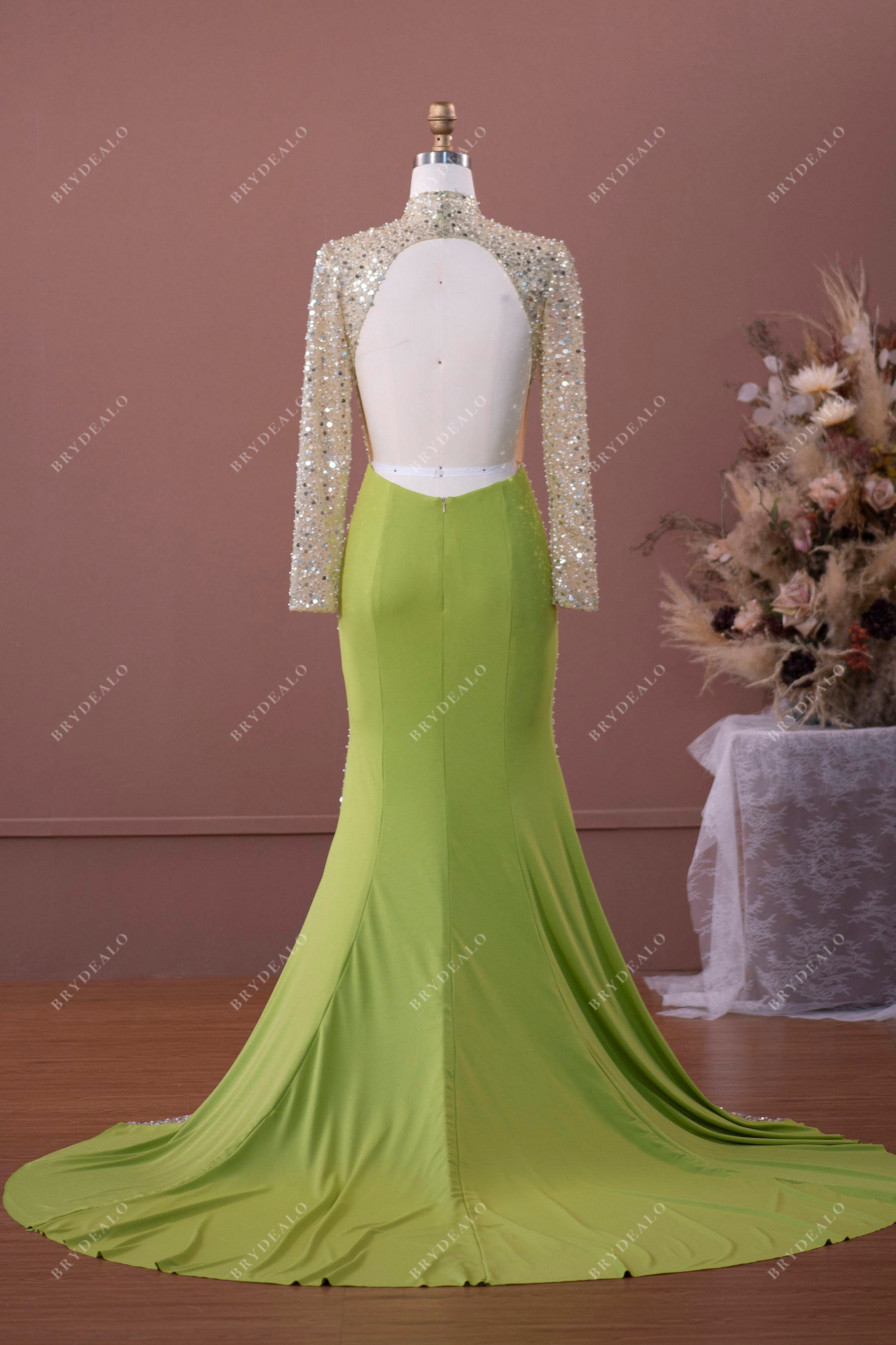 designer high neck open back mermaid prom formal dress