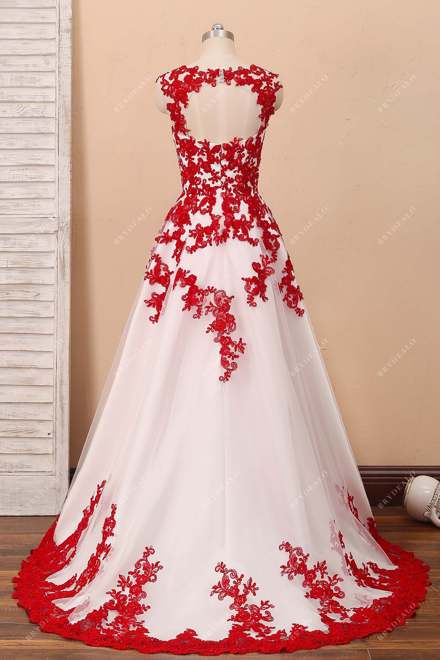 open back bridal dress trimmed sweep train