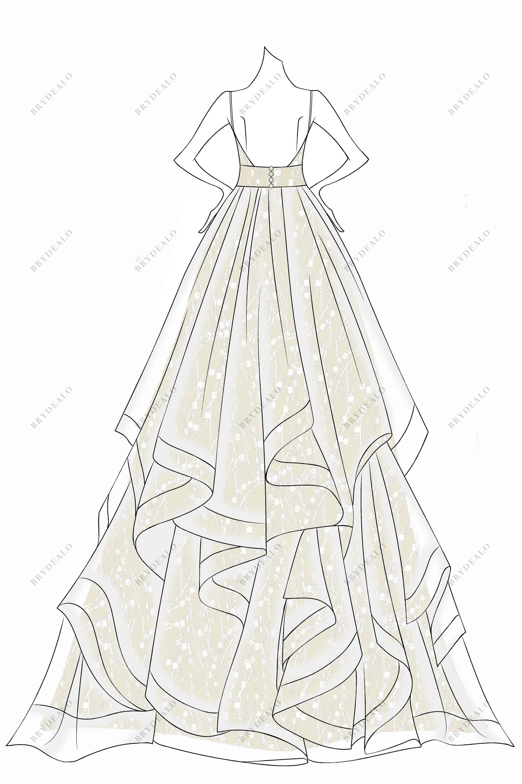 open back champagne wedding dress sketch