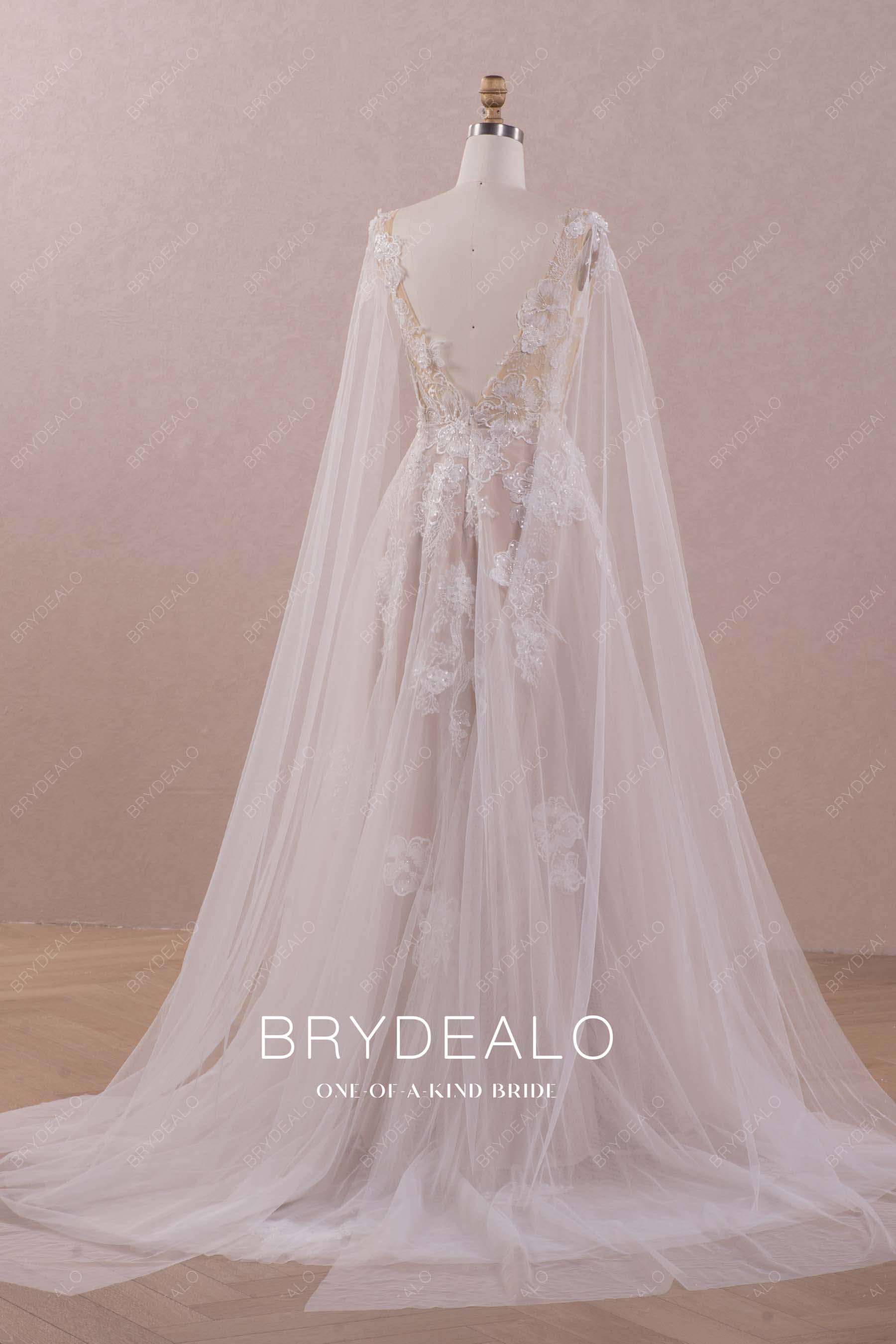 open back flower lace wedding dress