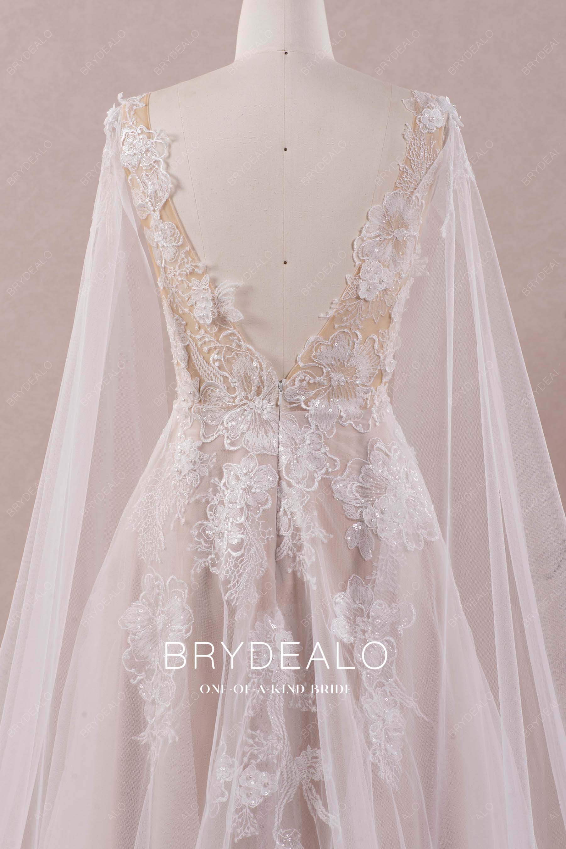 open back flower lace wedding gown