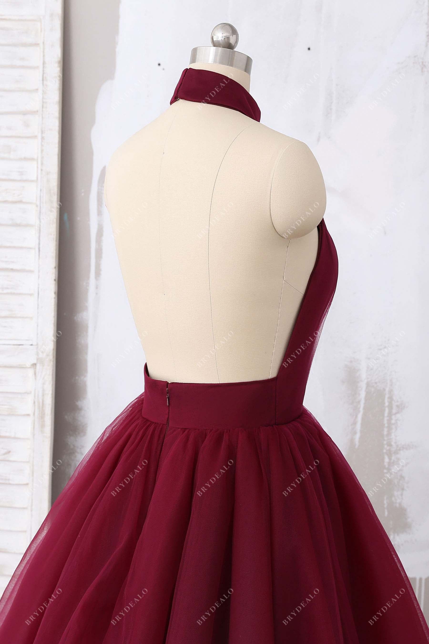 open back halter prom dress