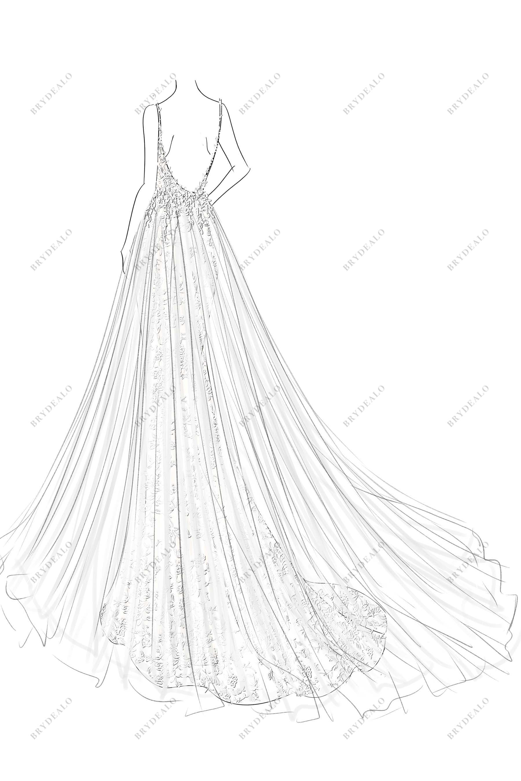 Open Back Tulle Overskirt Designer Wedding Dress Sketch