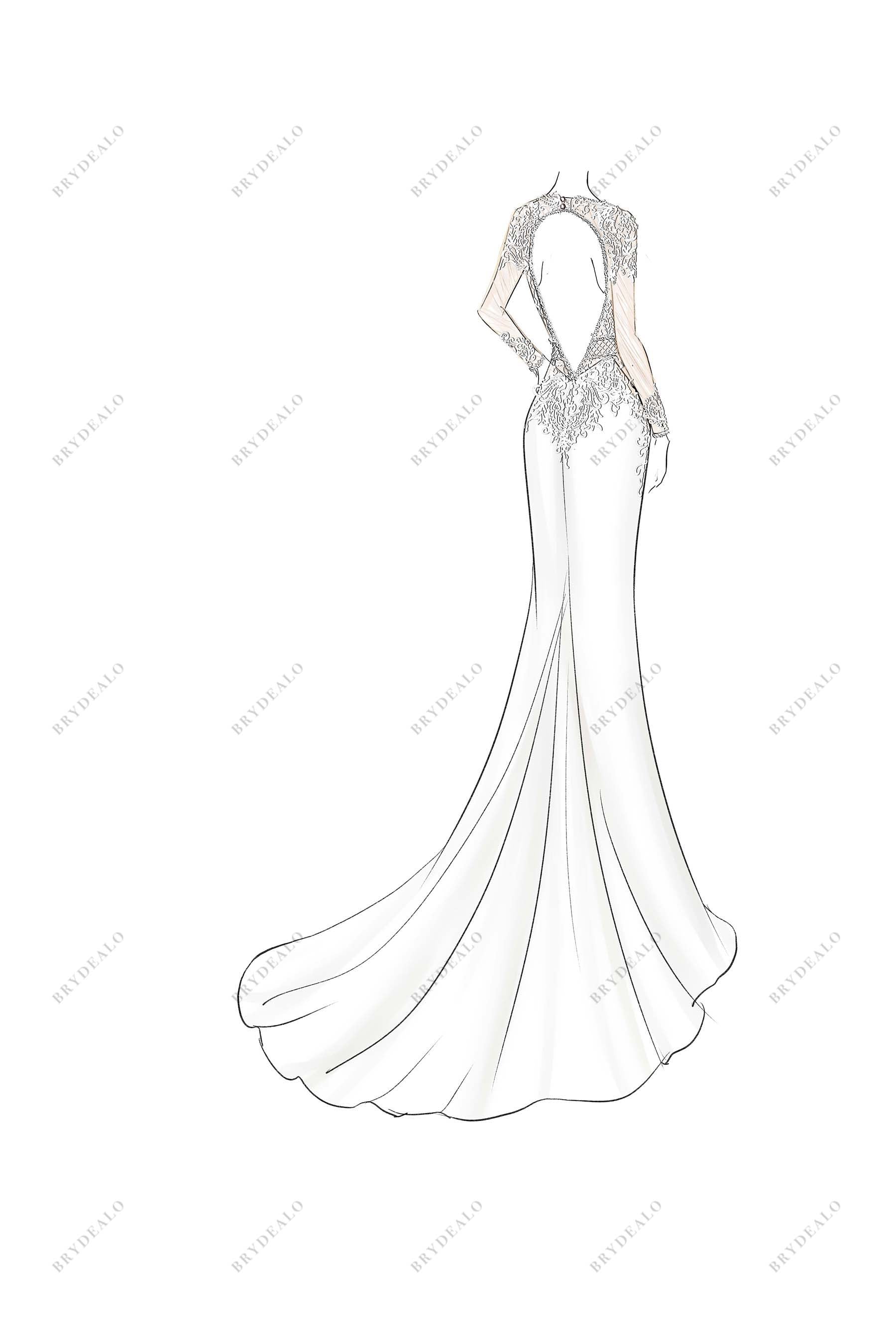 open back lace mermaid dress sketch