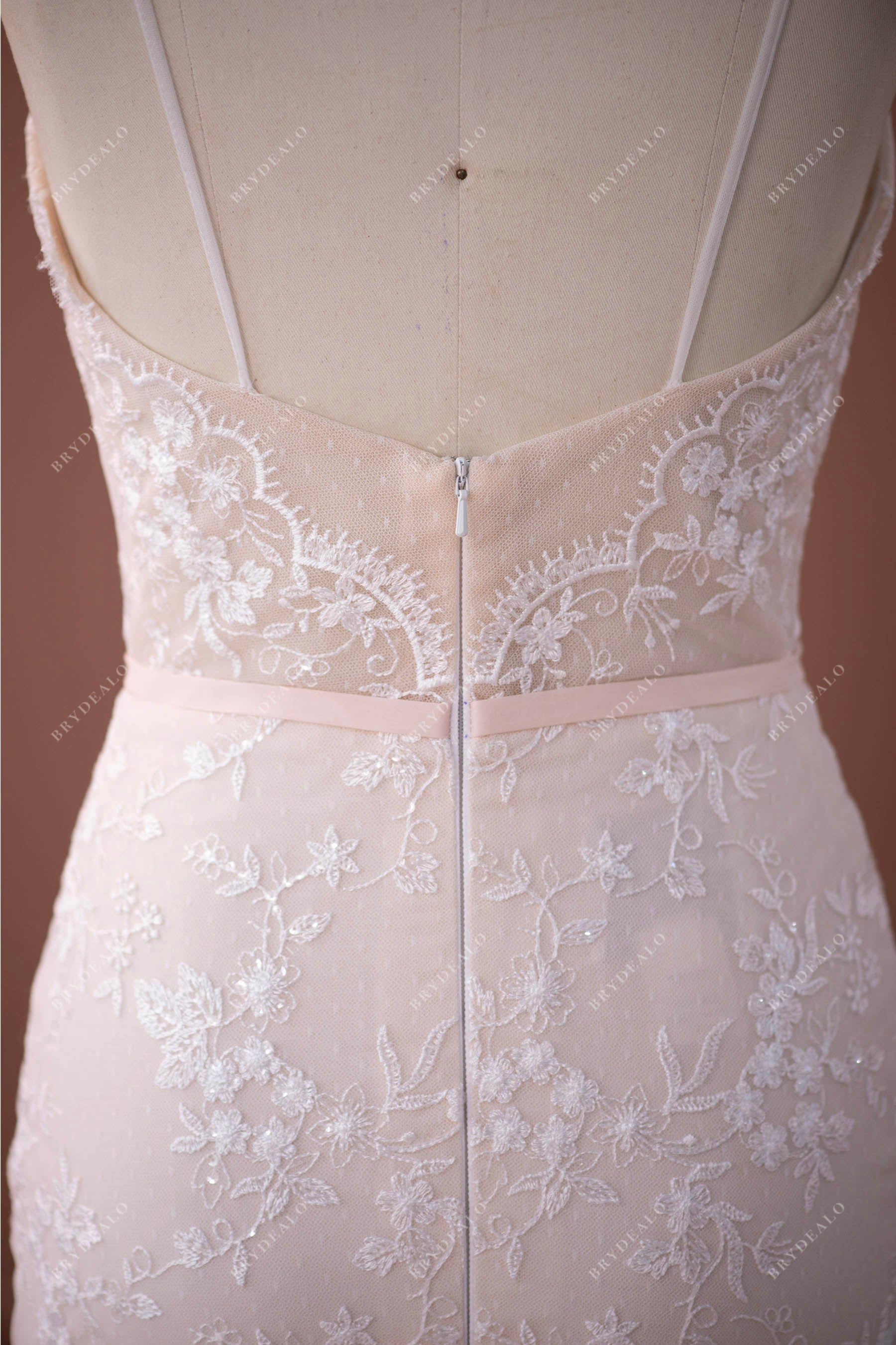 Open Back Thin Straps Lace Bridal Gown