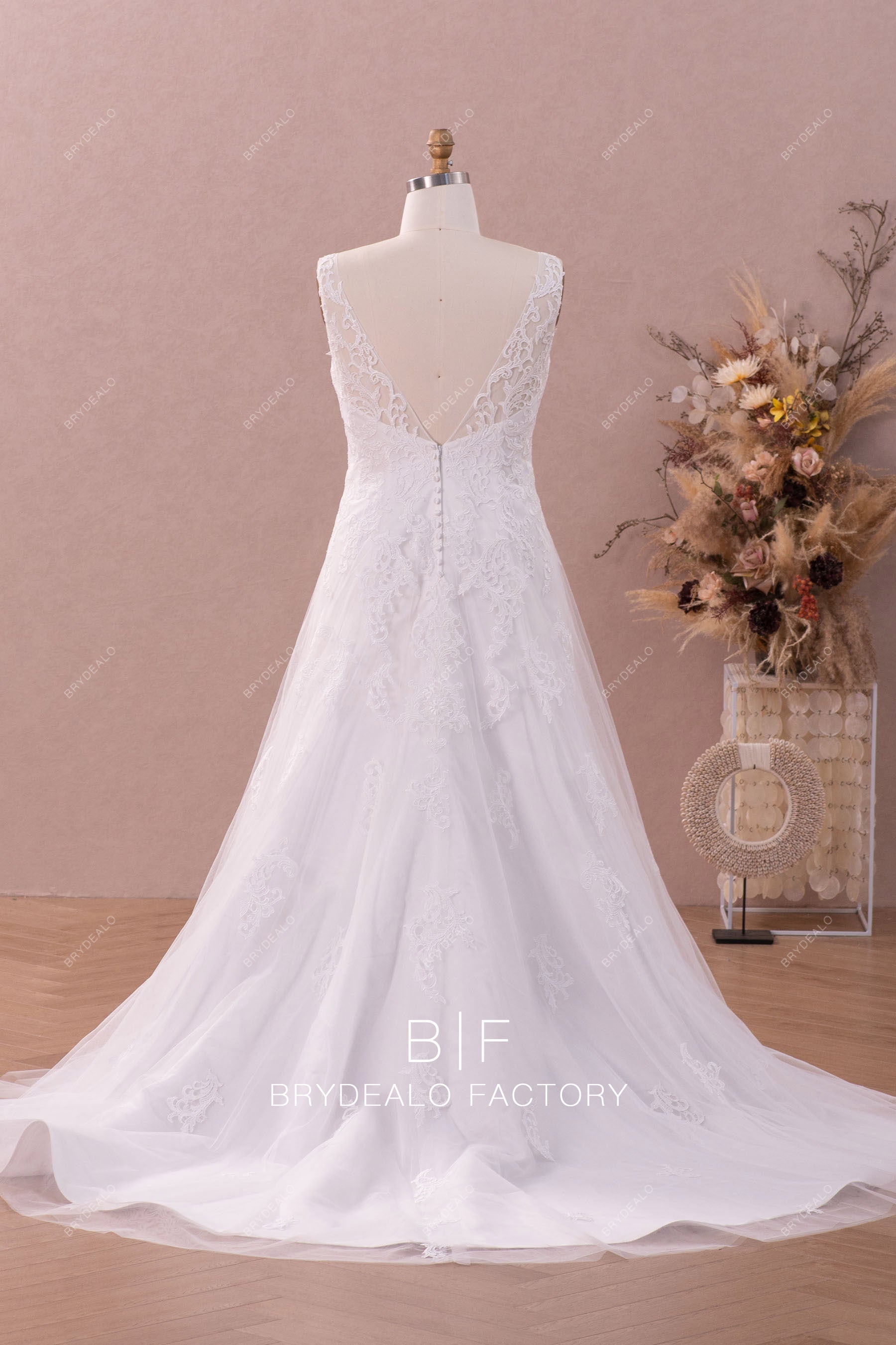 open back long lace wedding gown