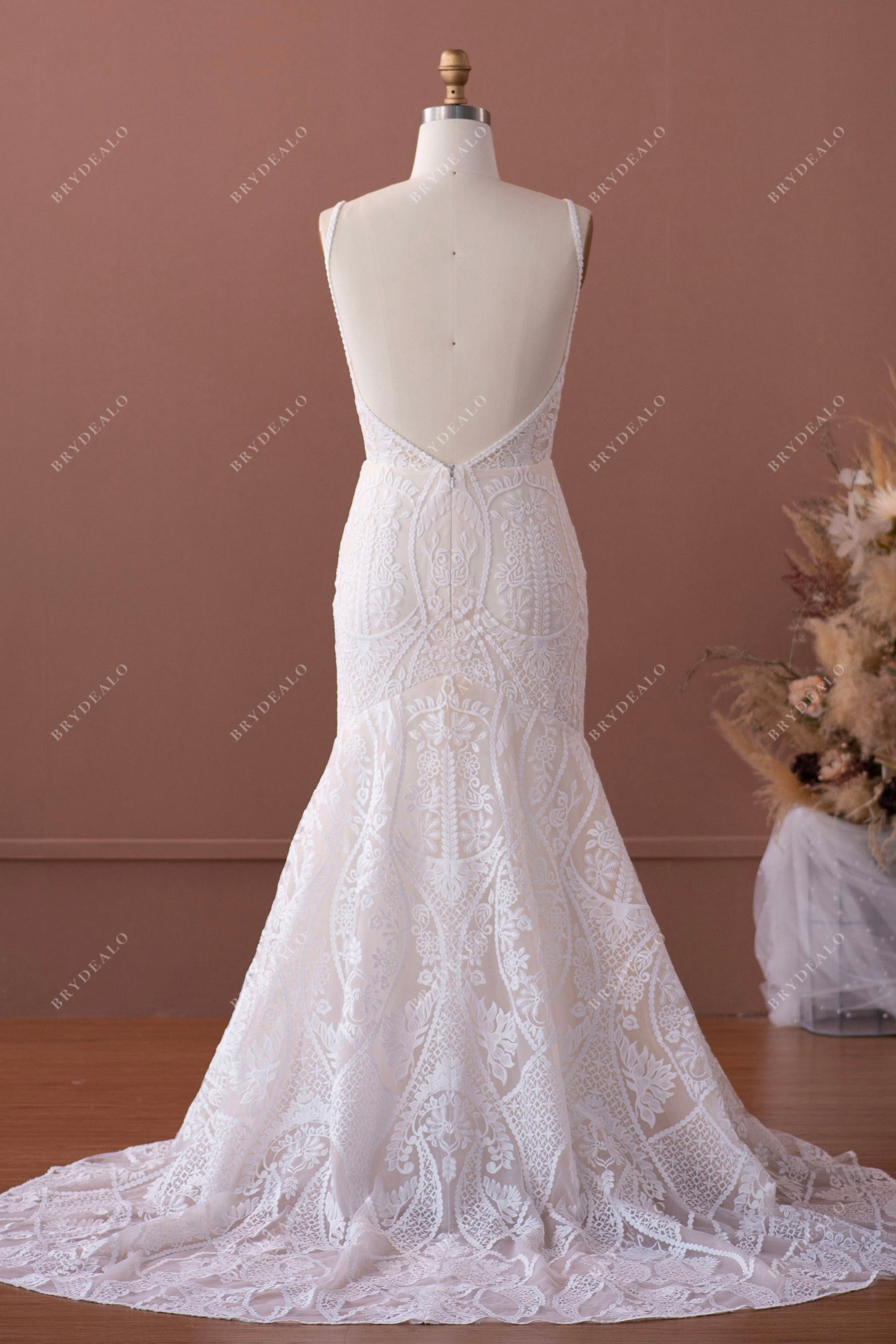 open back long mermaid wedding gown