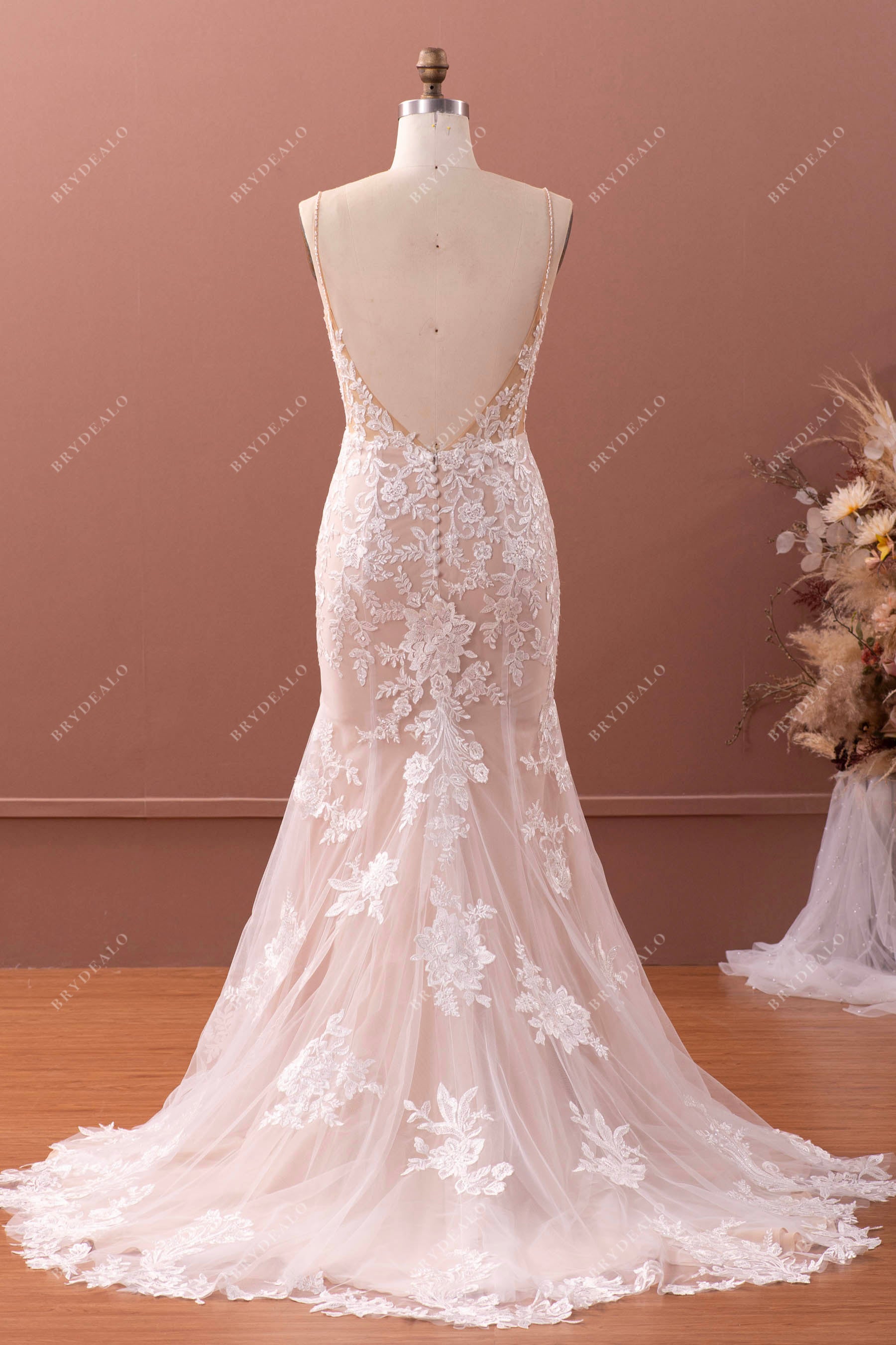 open back mermaid long wedding dress