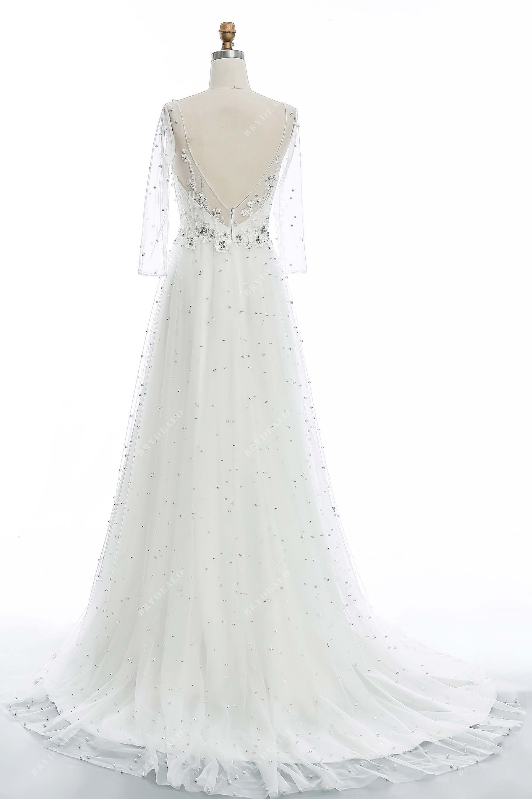 open back short train A-line wedding dress