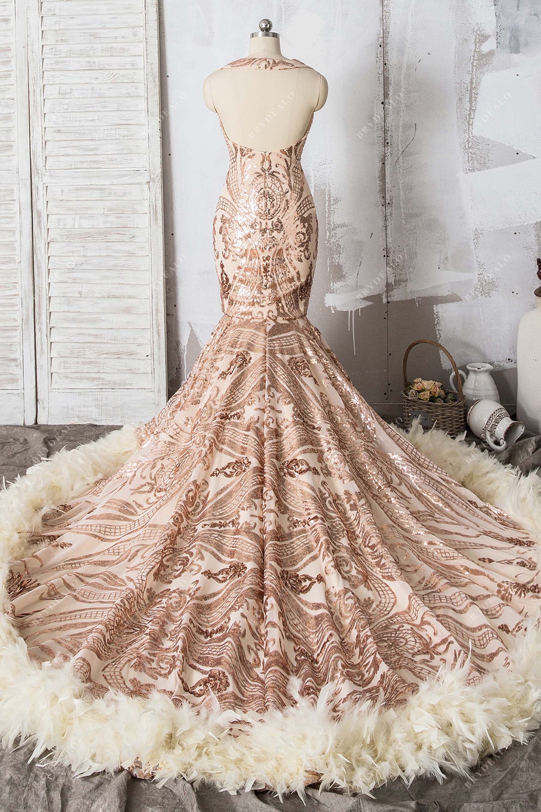 open back trumpet prom gown