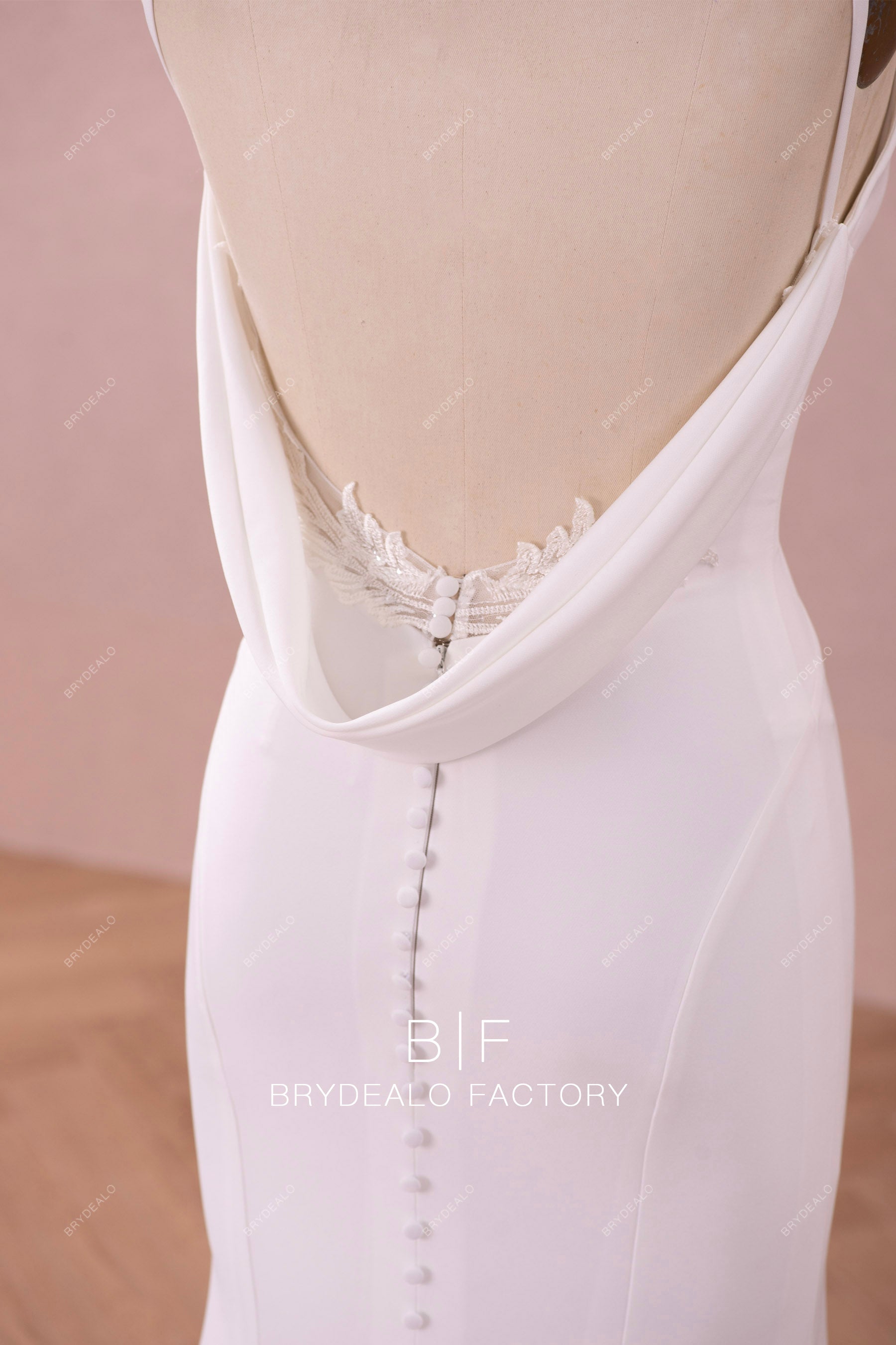 open cowl back crepe bridal gown
