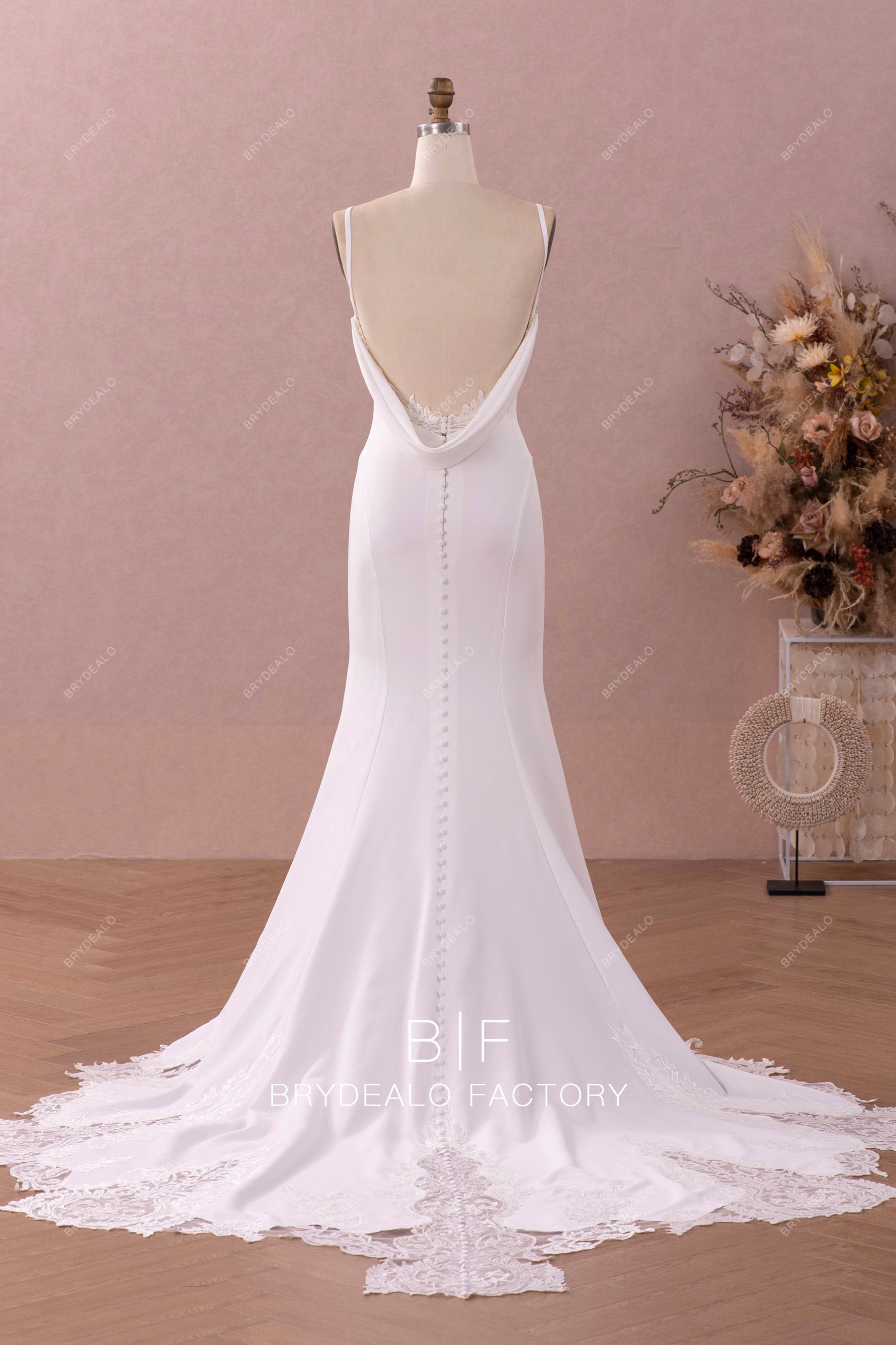 open cowl back crepe mermaid wedding dress
