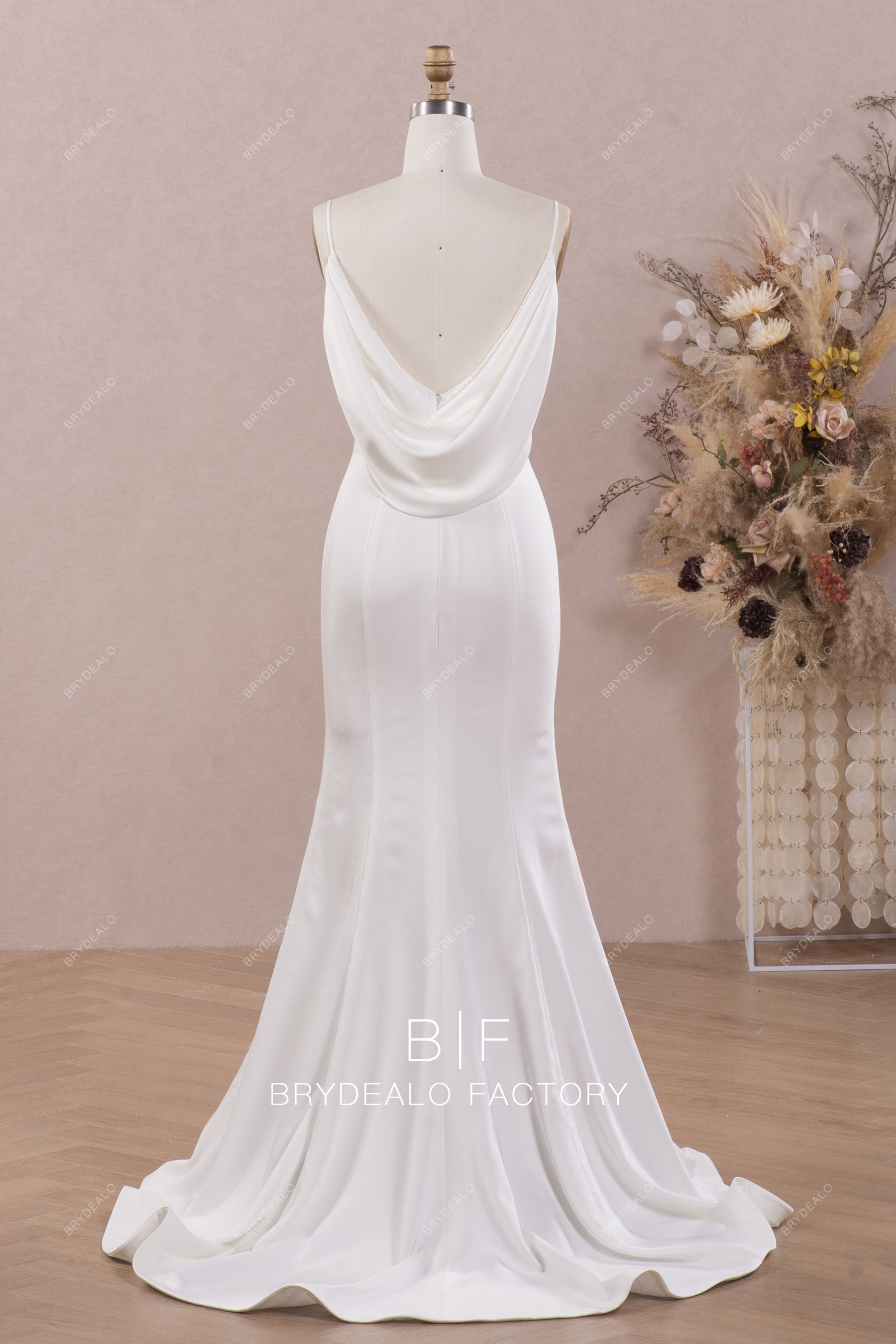 open cowl back satin wedding dress