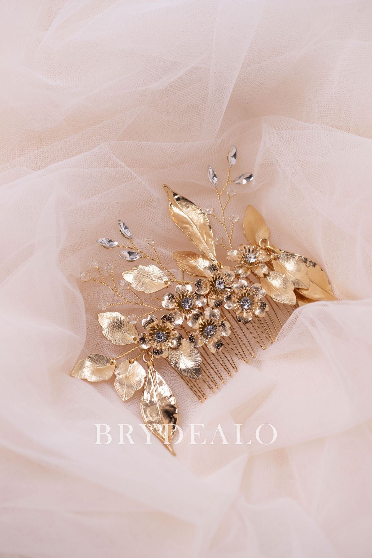 Wholesale Ornate Gold Flower Leaf Bridal Comb