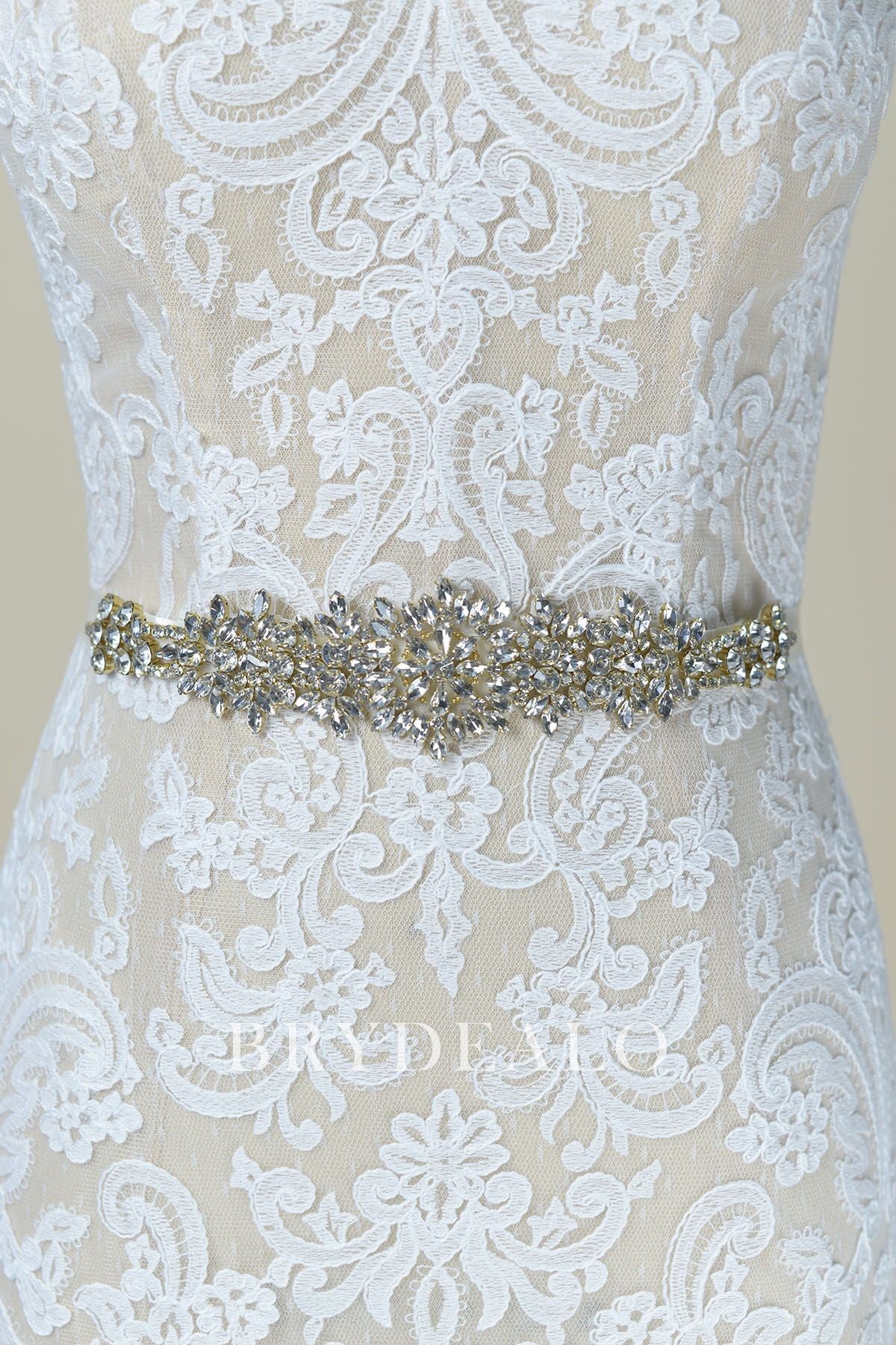 Ornate Rhinestones Gold Beaded Bridal Sash Rose Gold Ornate Rhinestones Gold Beaded Bridal Sash Rose Gold
