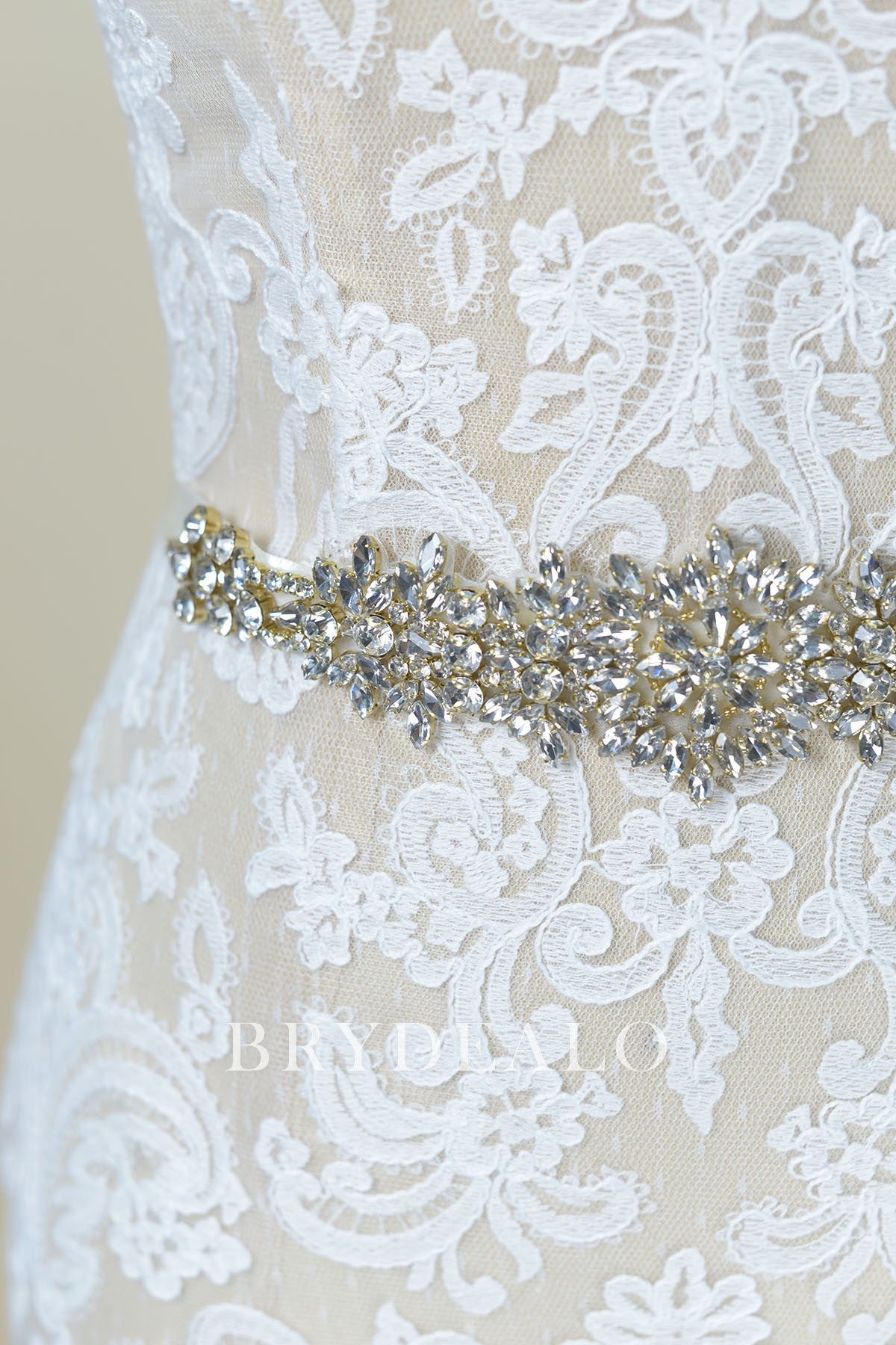 Ornate Rhinestones Gold Beaded Bridal Sash for Wholesale