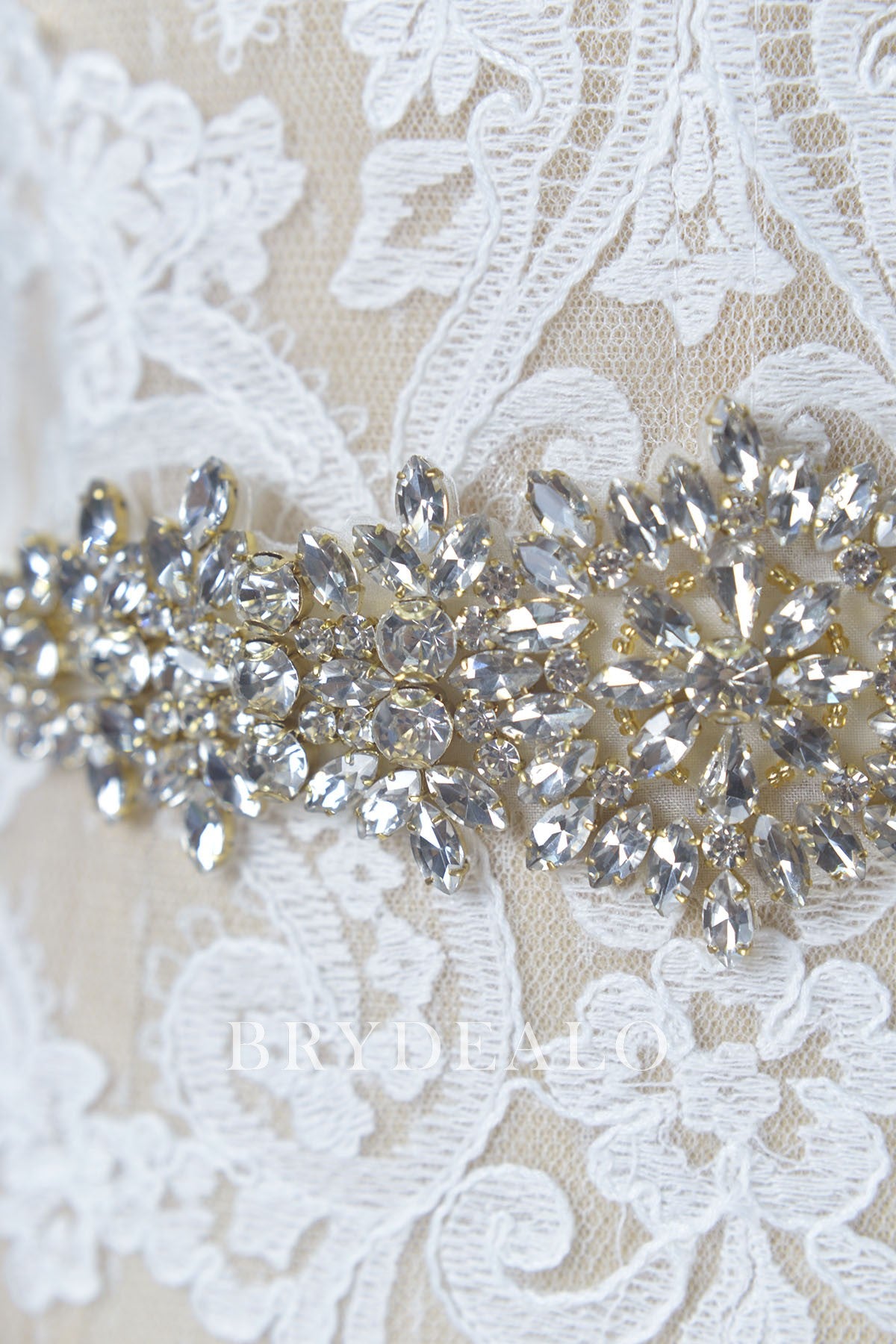 Rhinestones Gold Beaded Bridal Sash