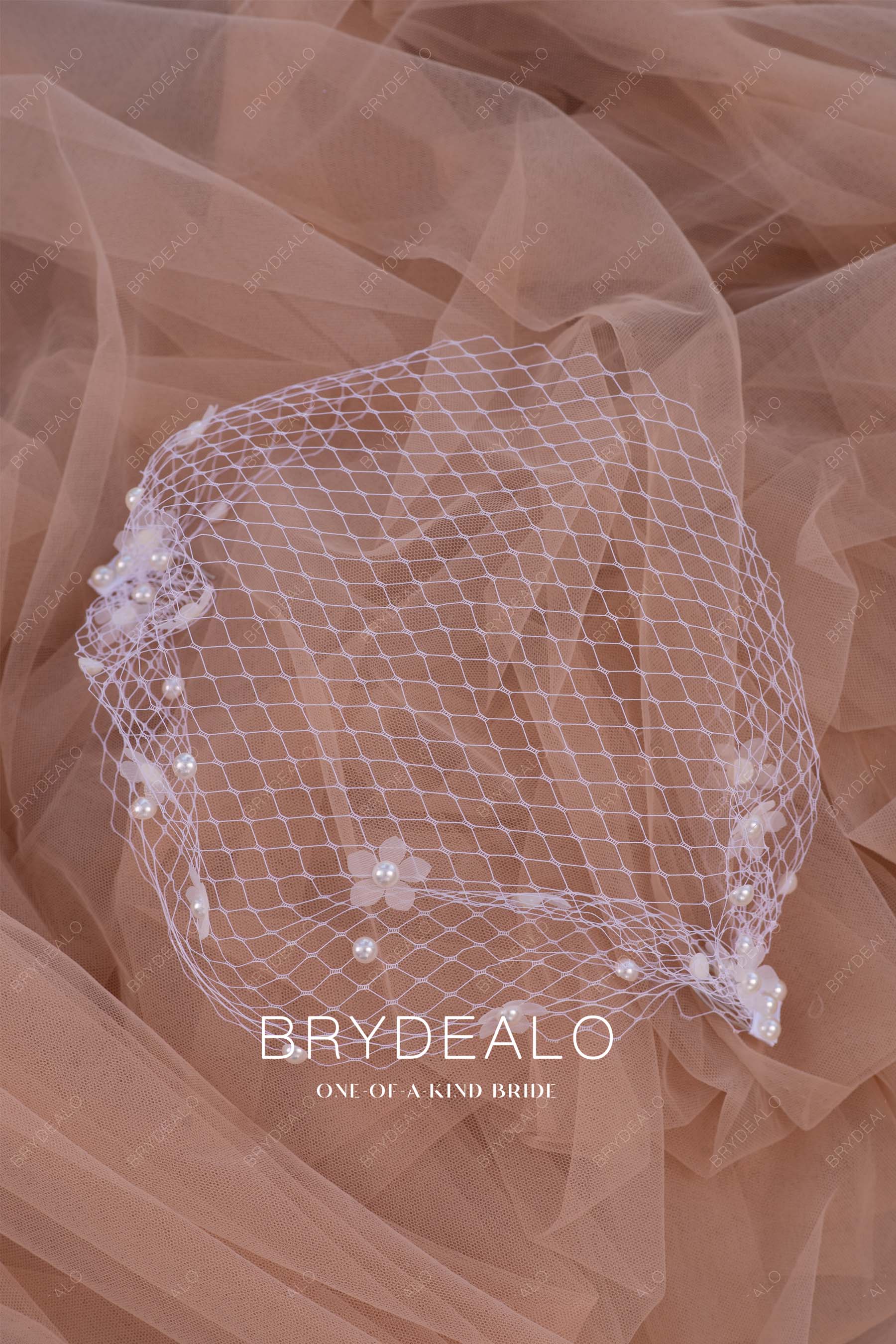 pearl flower birdcage veil