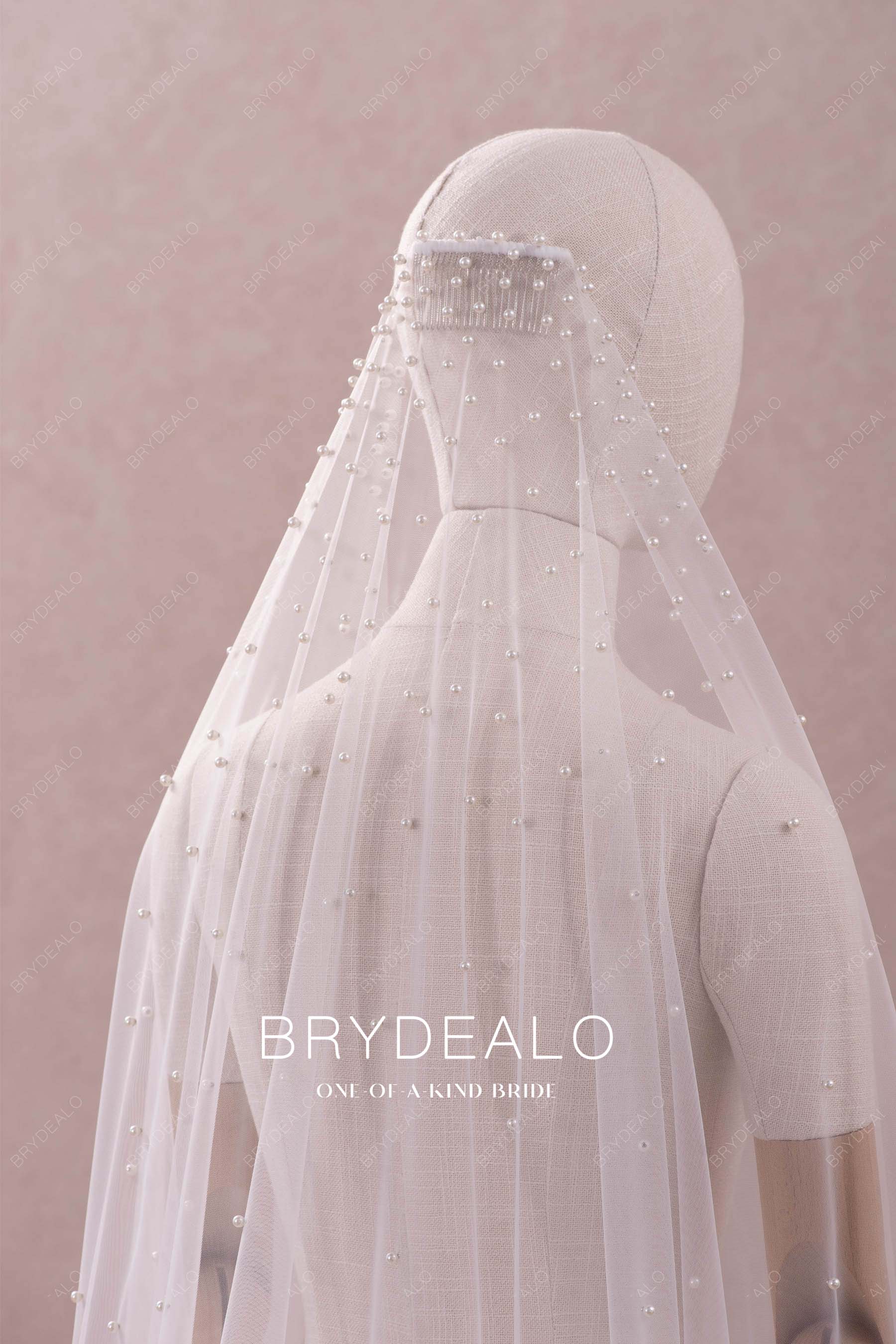 pearl tulle bridal veil