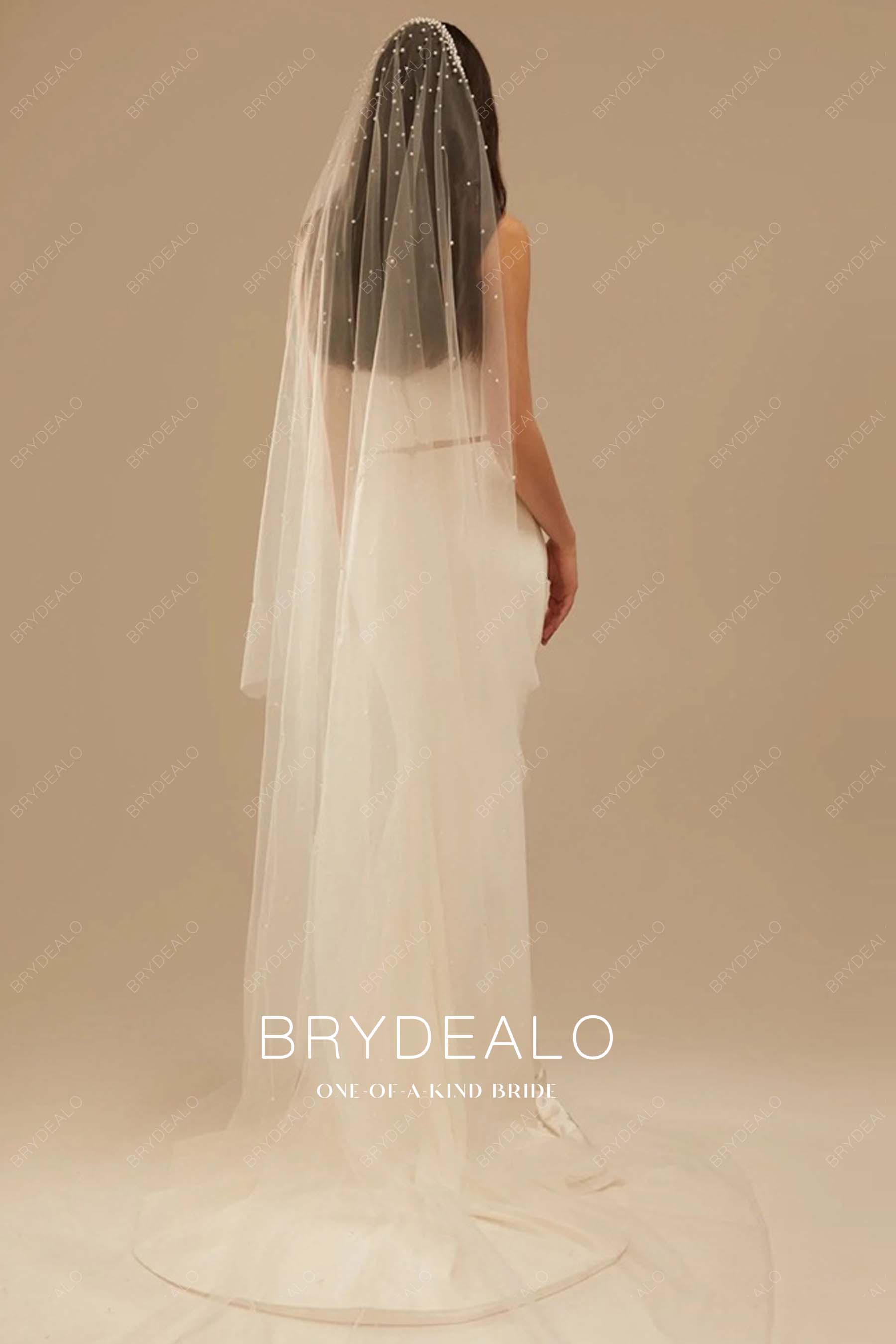 pearl tulle cathedral bridal veil