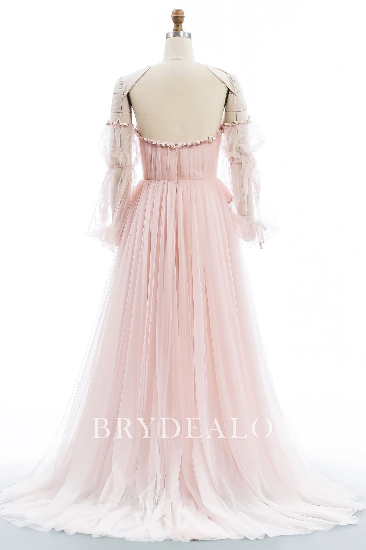 Pink Lace Tulle Sweetheart A-line Wedding Dress
