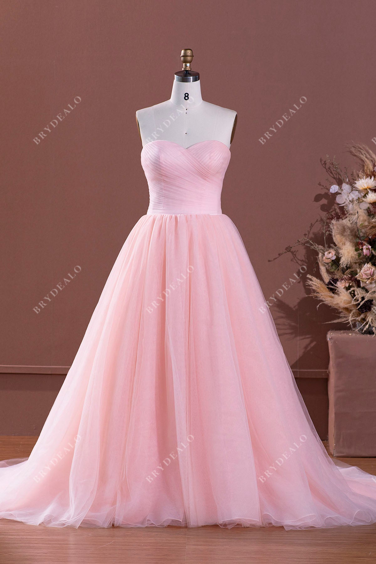 Heavenly Pink Tulle Ruched Strapless Formal Gown
