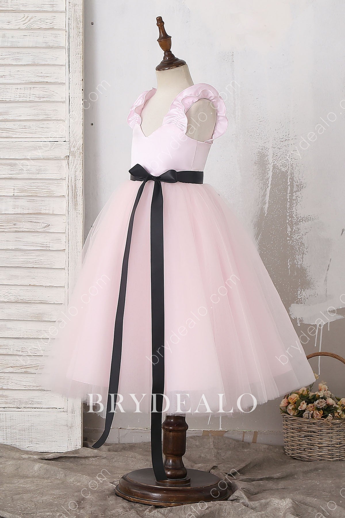 Pink Ruffled Straps Ankle Length Girl Dress