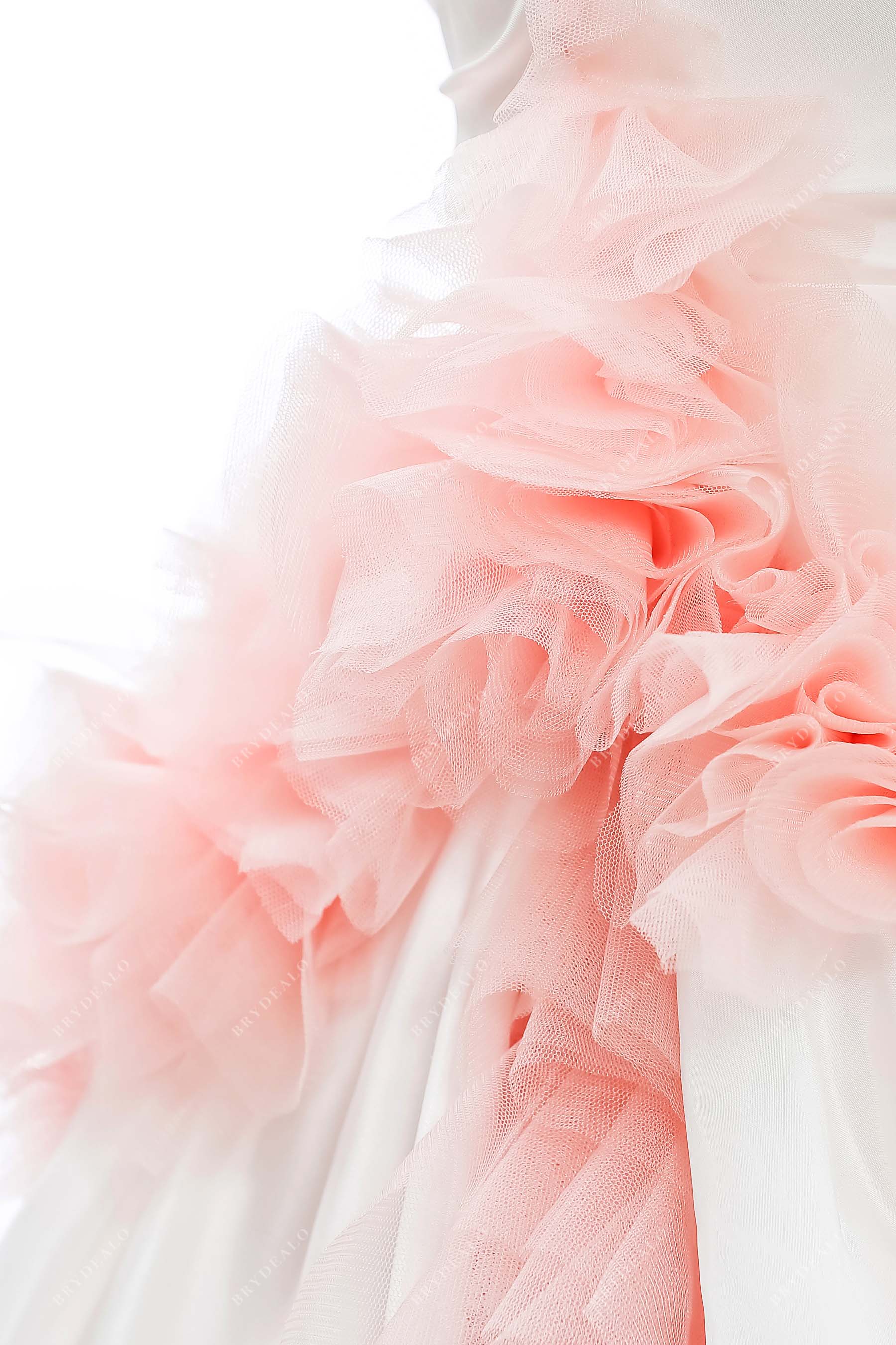 pink tulle ivory bridal gown