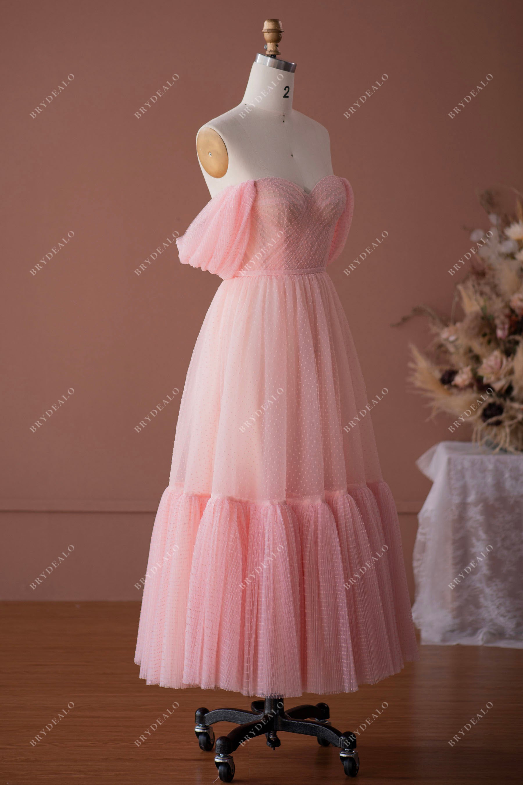 best off shoulder dotted tulle dress