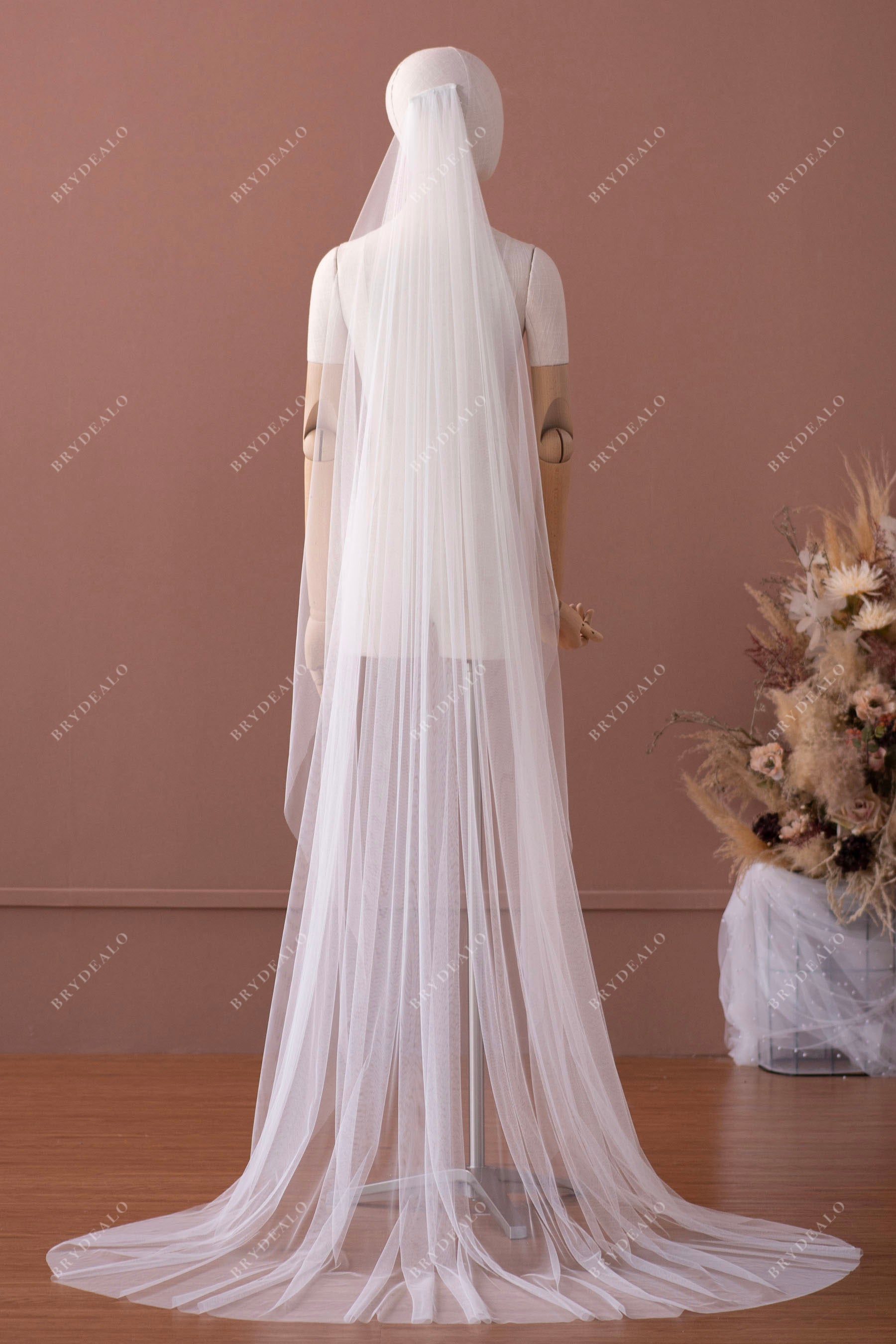 plain net chapel length bridal veil for wholesale