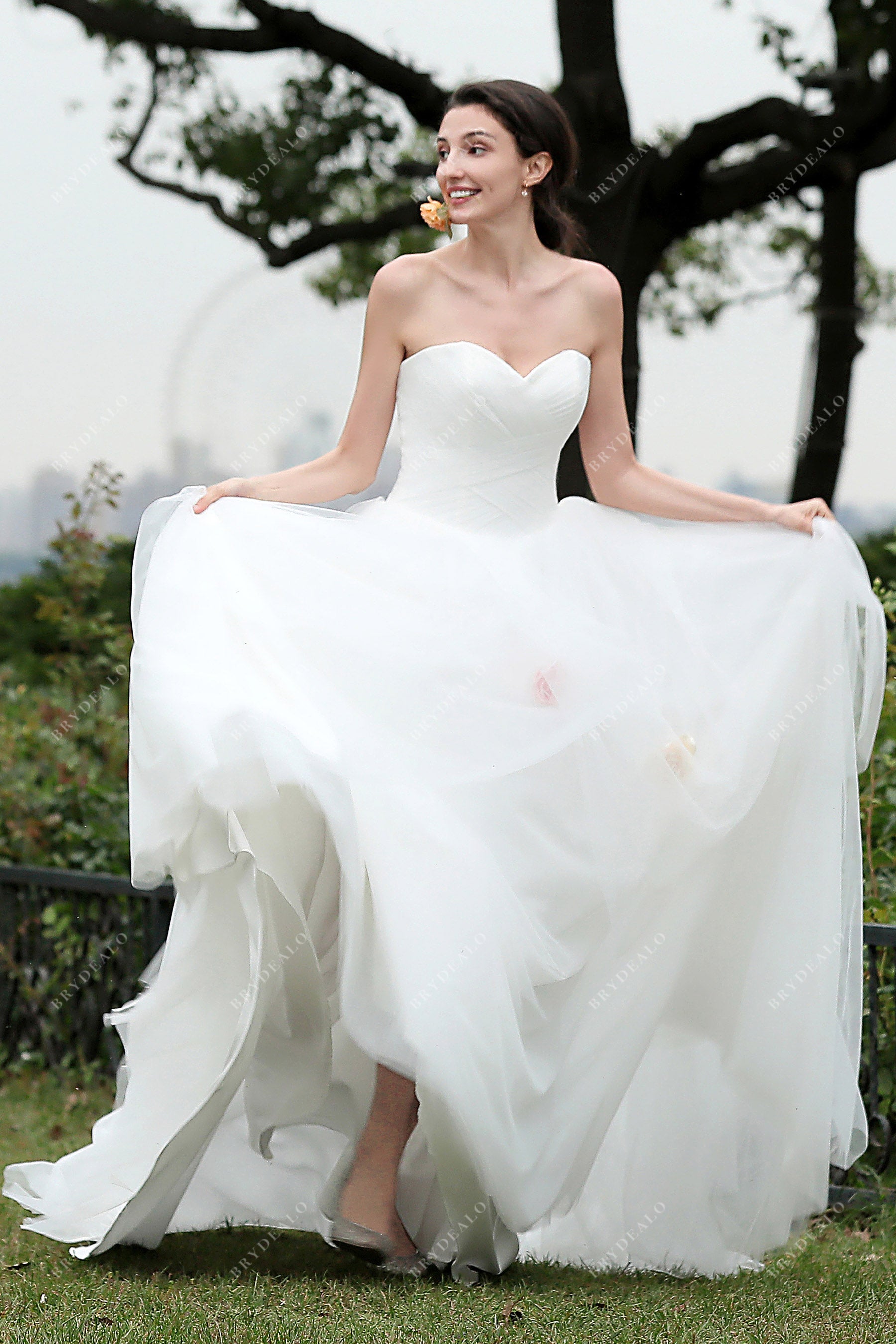 Strapless Pleated Sweetheart Basque Waist Wedding Dress