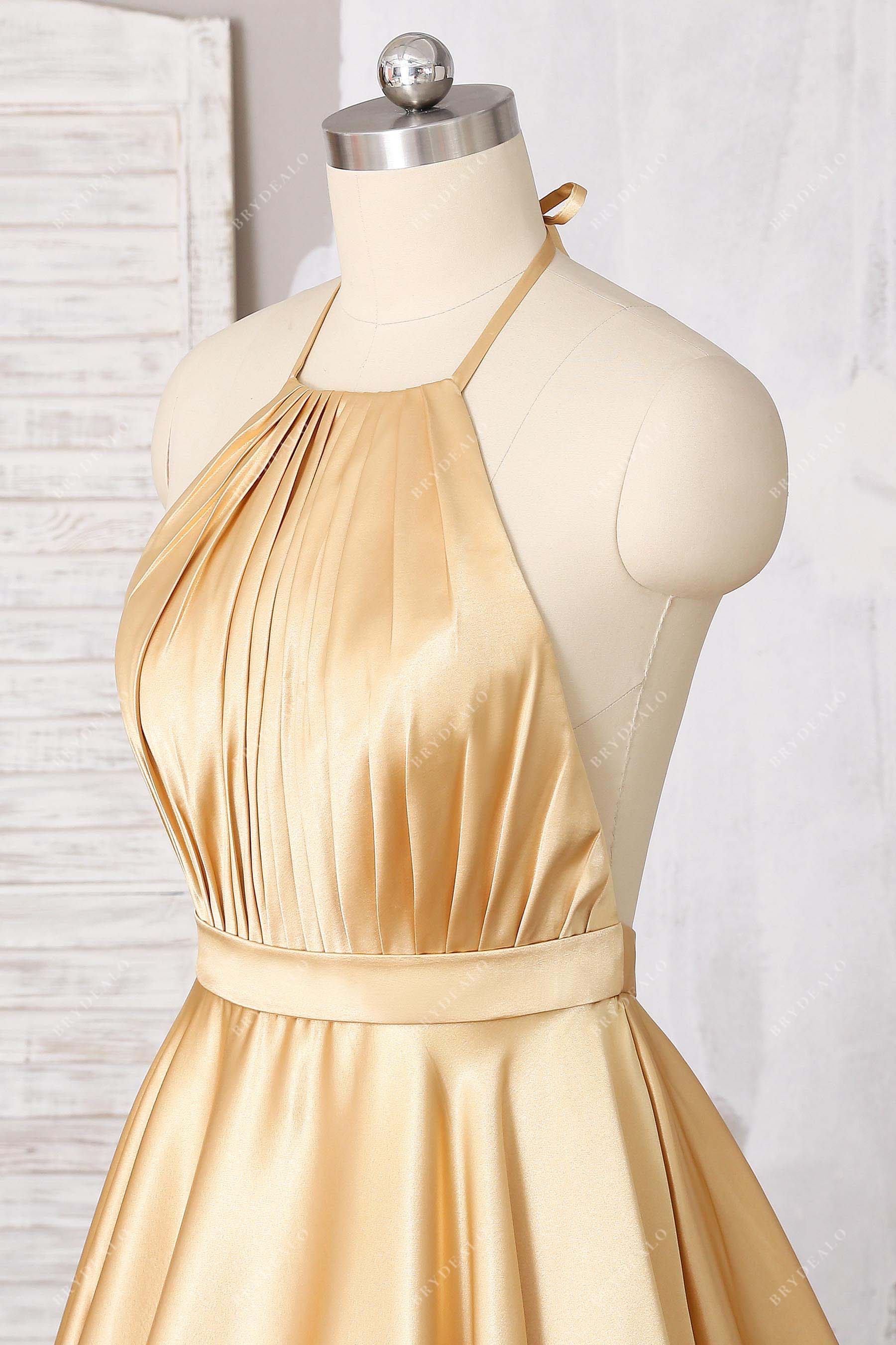 pleated halter prom dress