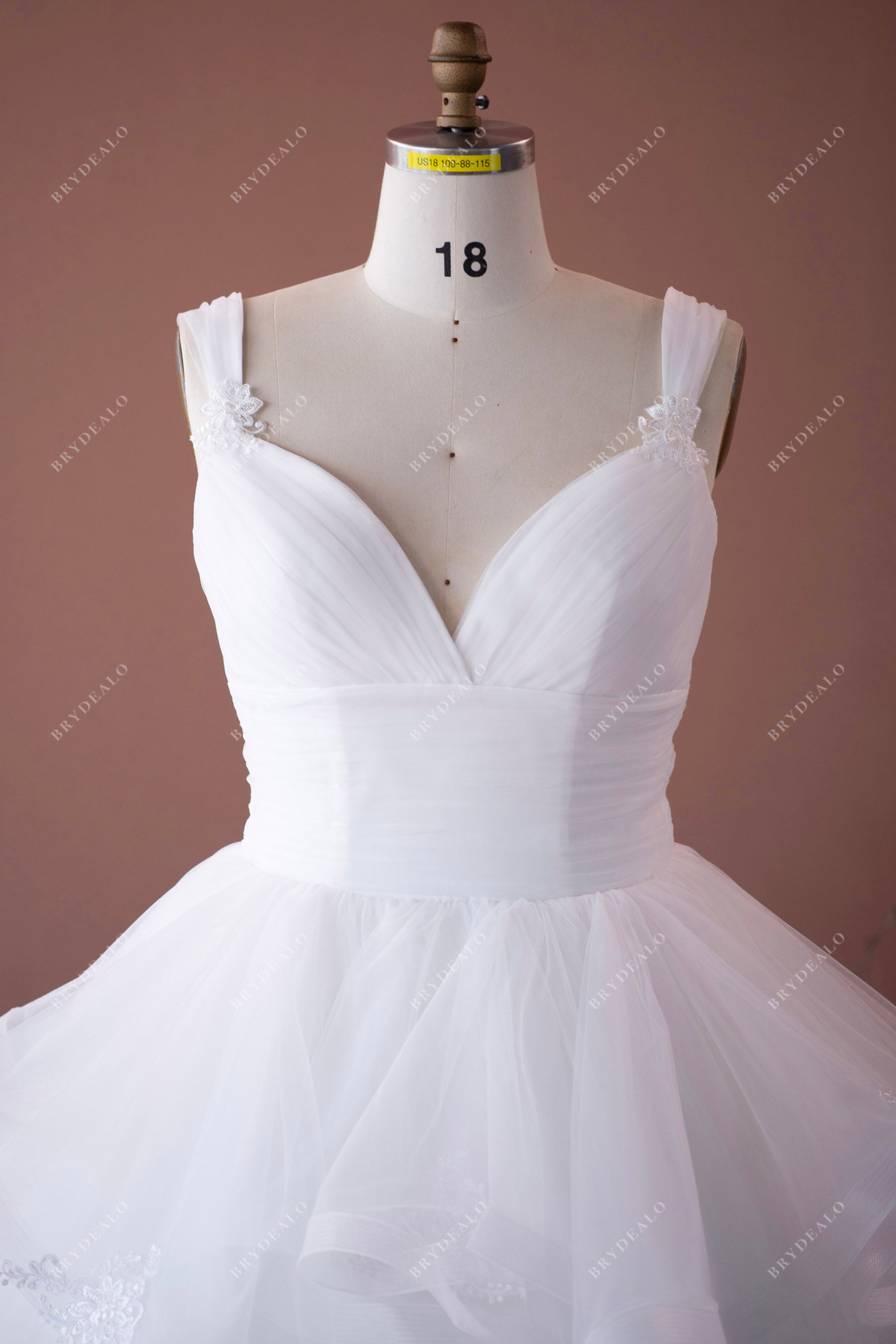 pleated straps sweetheart neck wedding gown