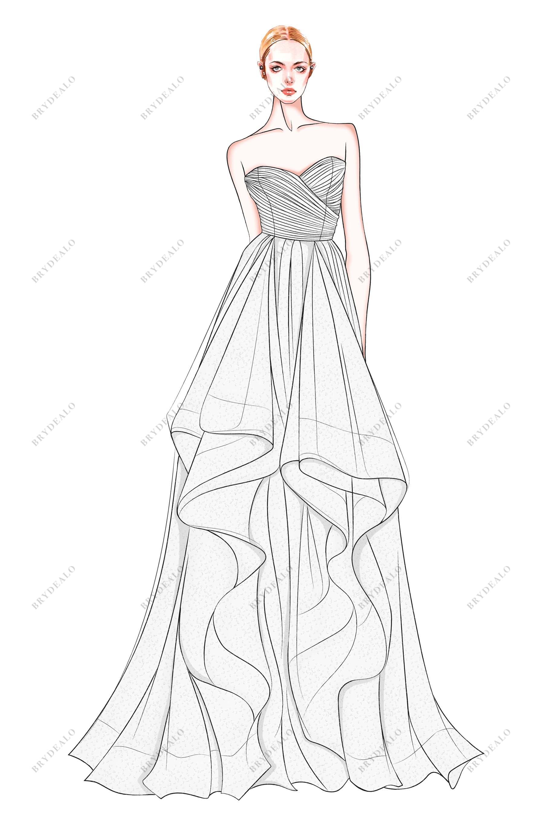 Pleated Sweetheart Neck Custom-made Wedding Dress Sketch Sketch to Dress Consulting Pleated Sweetheart Neck Custom-made Wedding Dress Sketch Sketch to Dress Consulting