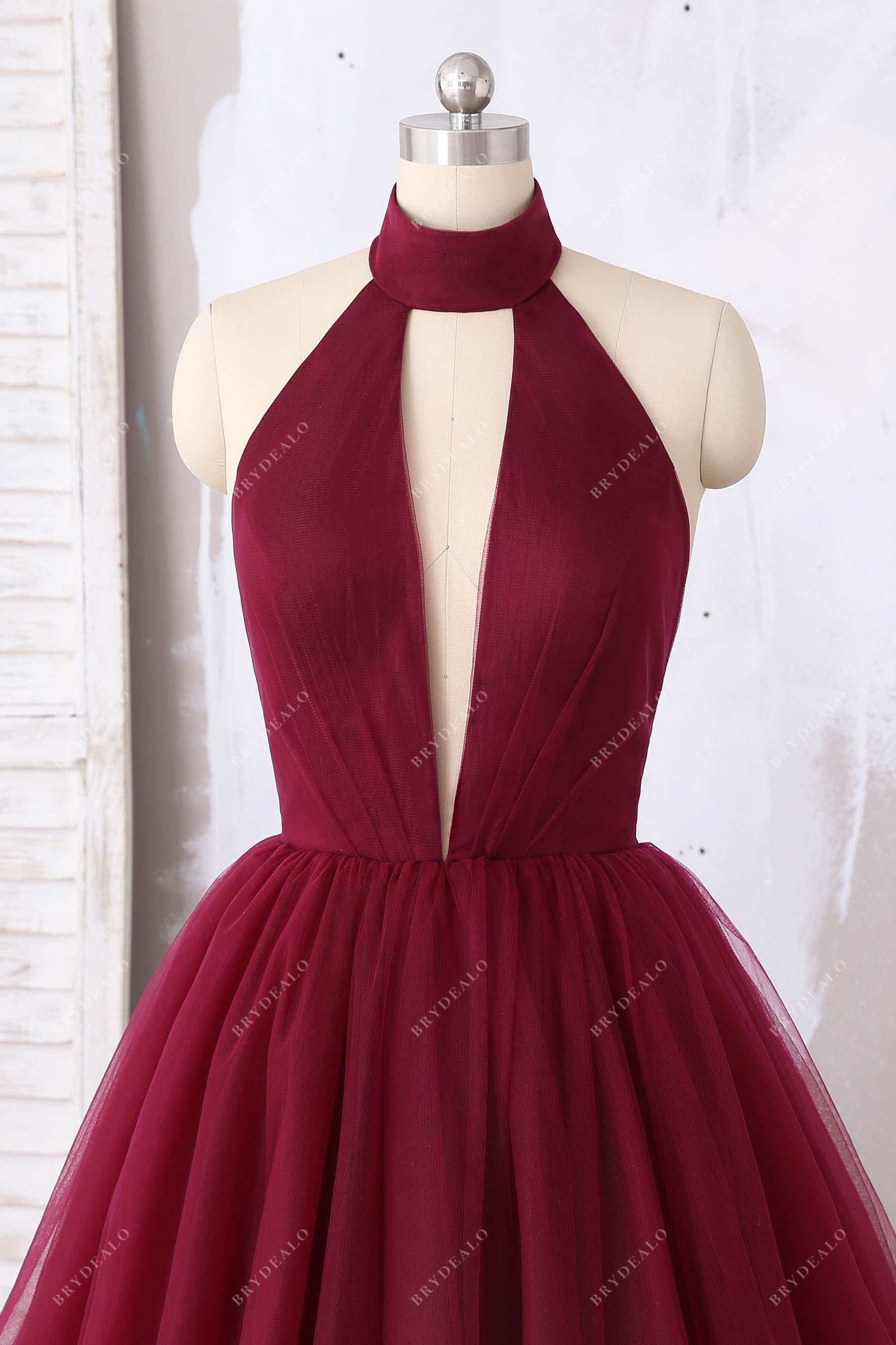 plunging halter prom dress