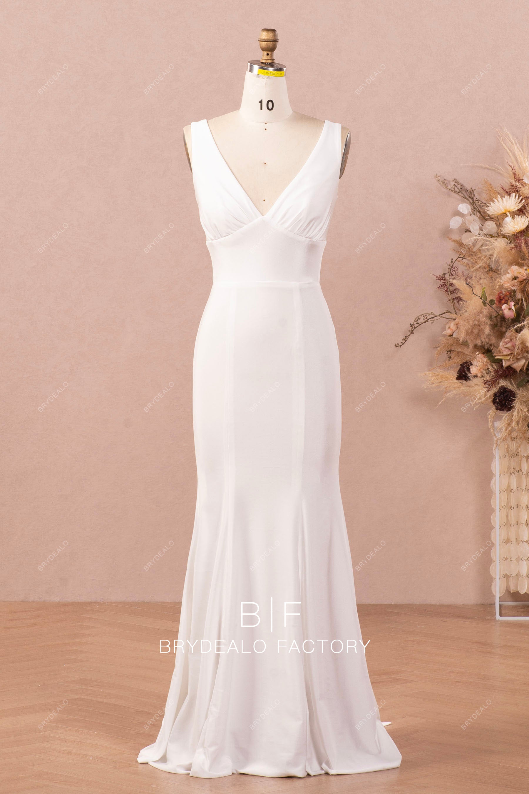Plunging Empire Fit Flare Jersey Wedding Dress Plunging Empire Fit Flare Jersey Wedding Dress