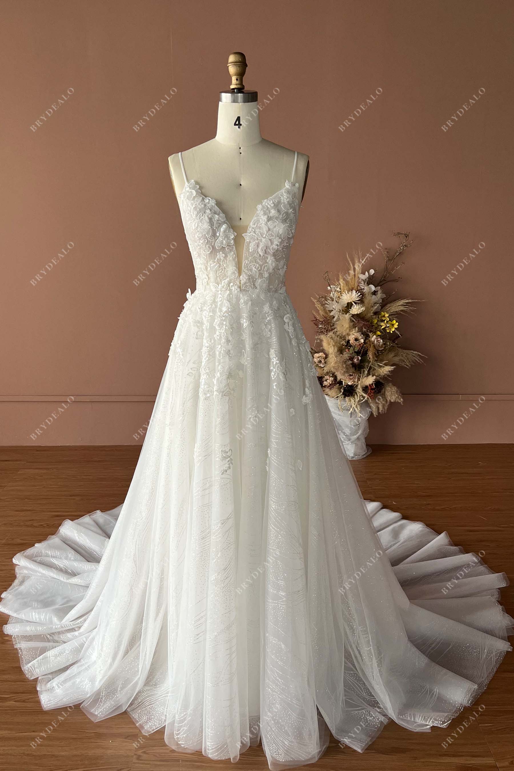 Wholesale Custom Lace Glitter A-line Wedding Dress